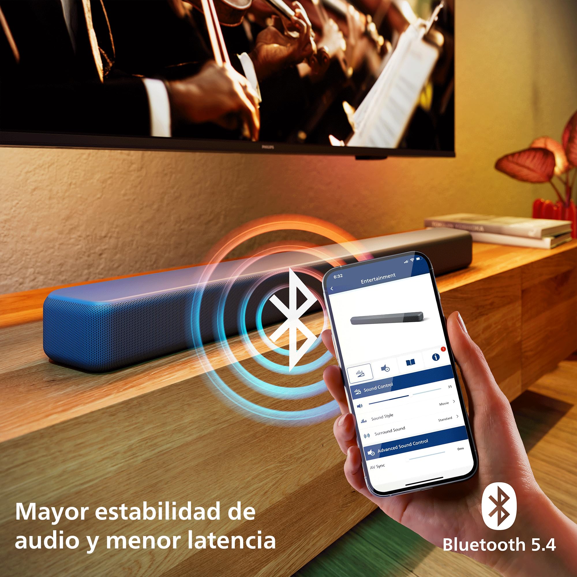 PHILIPS TAB5601 2.1 Barra Sonido con Subwoofer inal., Salida máx. 290W, Dolby Digital Plus, DTS Virtual:X, Sonido IA Intellisound, Bluetooth LE 5.4, HDMI ARC, Entradas ópticas y USB – Gris Metalizado