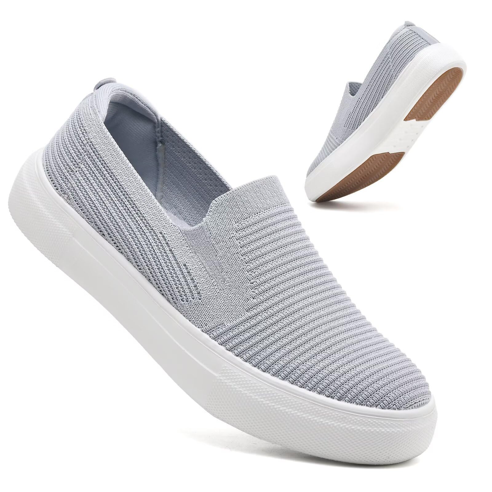konhill Loafers für Frauen Slip auf Walking Schuhe Stricken