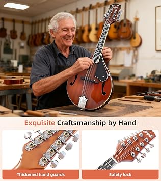 Mandolin Musical Instrument A Style, Acoustic Mandolin Instrument Kit Italian 8 String for Professional Beginners Adults Teens Youth Kids, Sunburst, Glossy