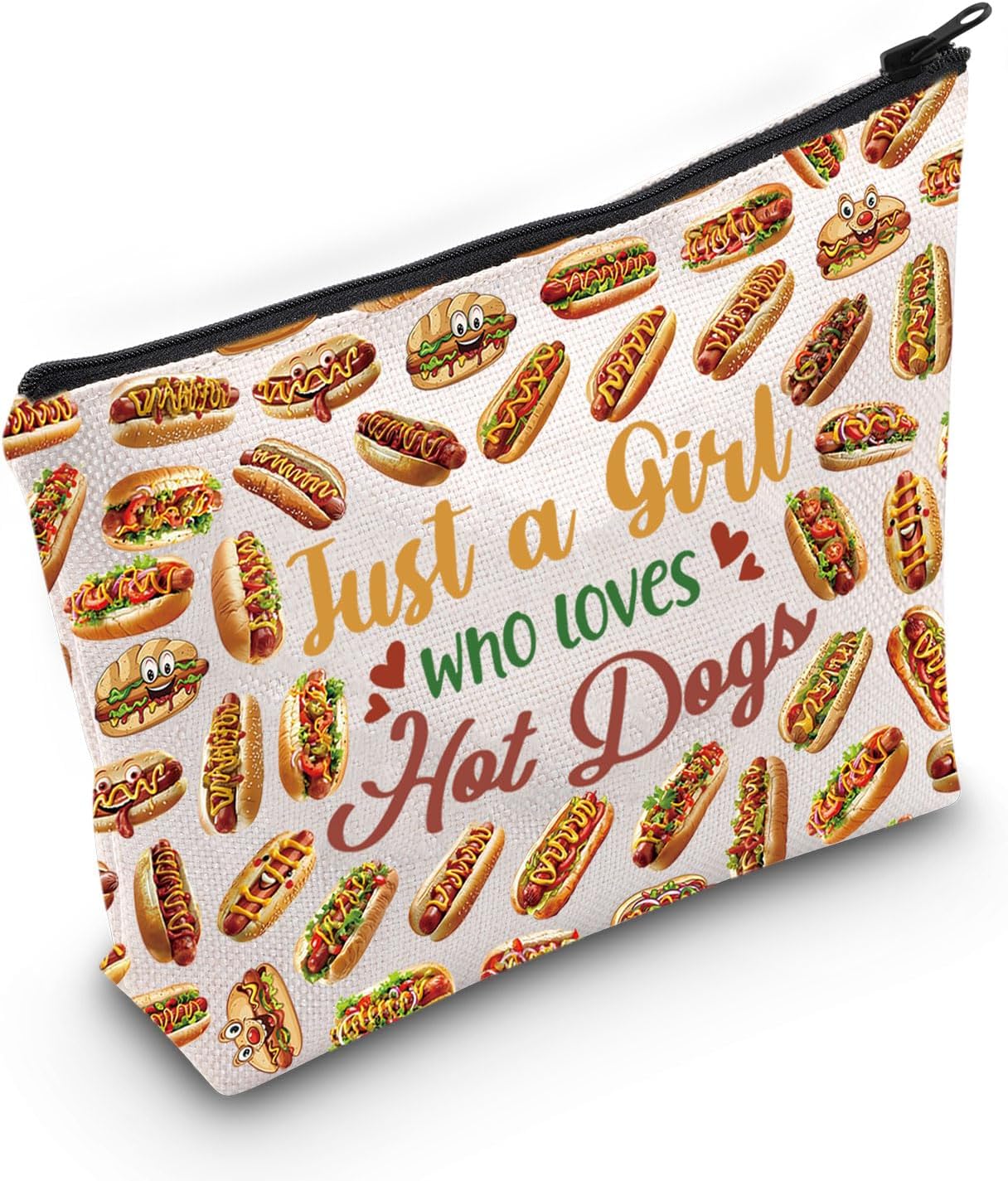 LEVLO Hot Dogs Cosmetic Bag - Food Lover Gift, Makeup Zipper Pouch for Girls Who Love Hot Dogs