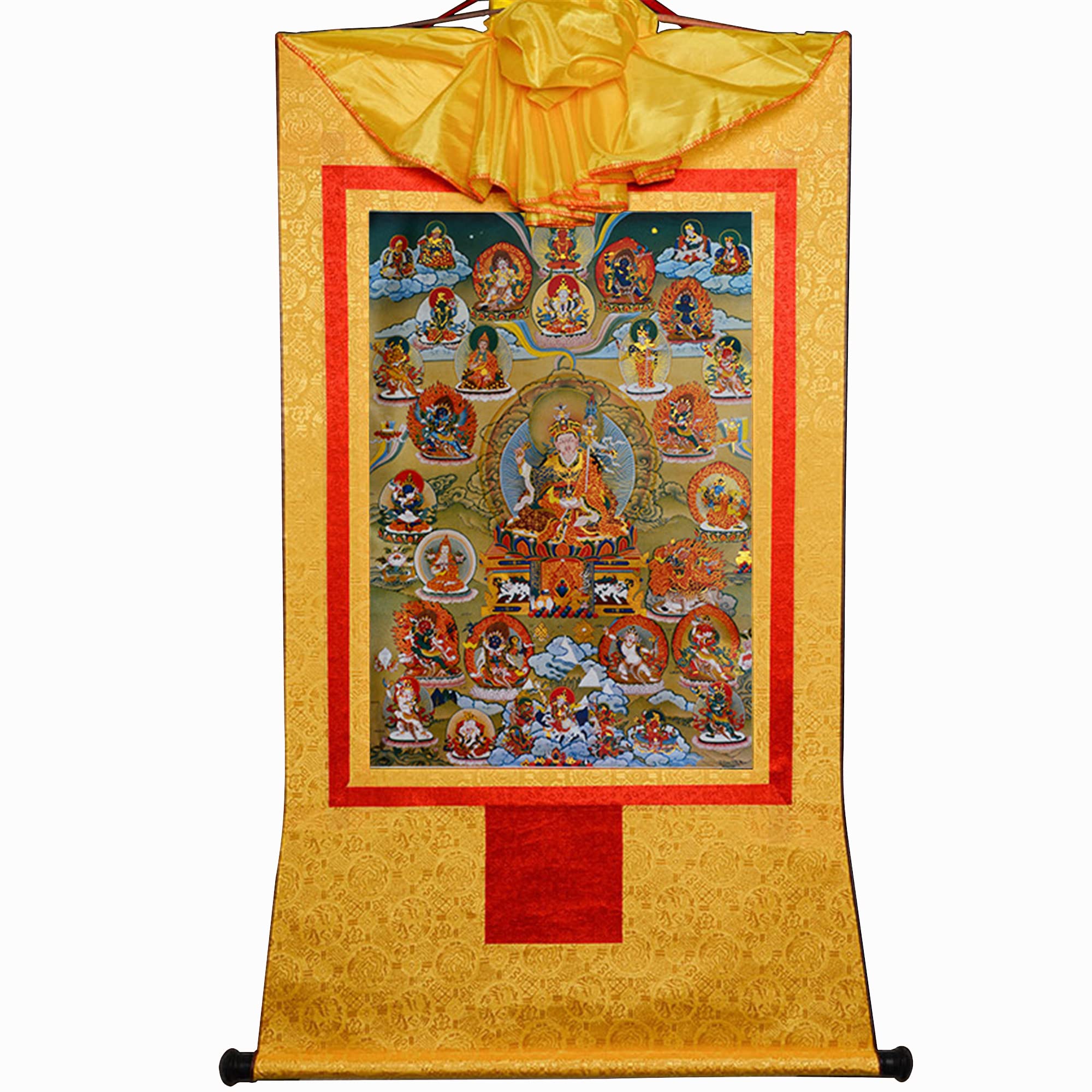 Gandhanra Thangka Tibetische Wandbehang,Guru Rinpoche und Nyingma schulten Dharmapalas Thangka,Heißgeprägter Buddha Wandteppich für Zen Wohnkultur, Meditation, Spirituelle Entspannung und Ruhe