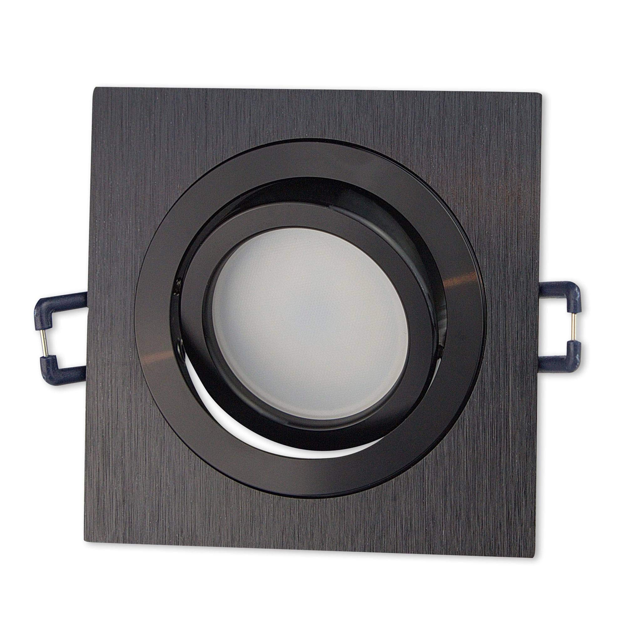 6x LED Einbaustrahler Set Schwarz eckig 5 Watt warmweiß 12V MR16 - Einbauleuchte schwenkbar aus Aluminium - 75-85mm Bohrloch 92x92mm Einbau-Spot Decken-Strahler