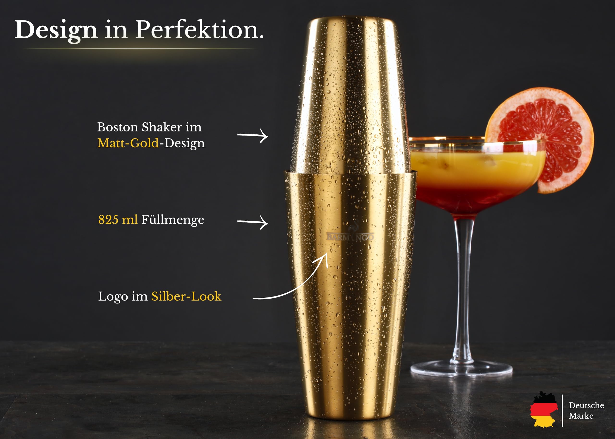 Set da cocktail in acciaio inox, 11 pezzi – 825 ml Boston Cocktail Shaker Set con supporto e accessori bar, set shaker da cocktail, set da bar | shaker Boston | nero oro