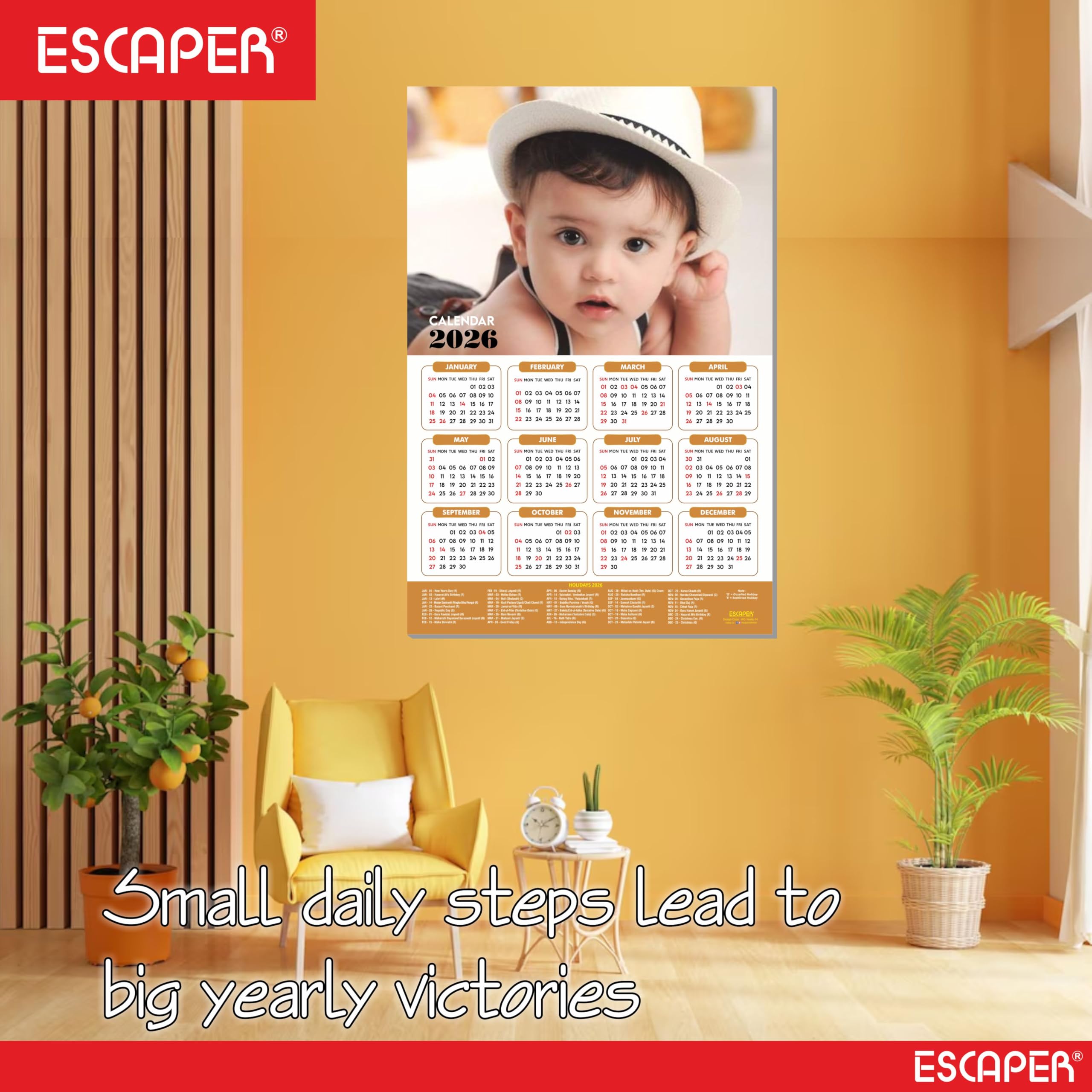 ESCAPER Bonito calendario de pared para bebé 2025 para mujeres embarazadas (45 x 30 cm), fotos de bebé colgando, calendario de pared para bebé 2025 para habitación de mujeres embarazadas, fotos de