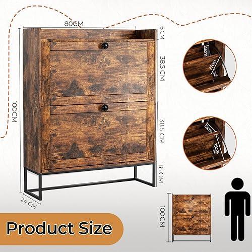 Miniatura 2 de Armario de zapatos, organizador de zapatos moderno con 2 cajones abatibles, zapatero de madera para entrada, armario de zapatos independiente para