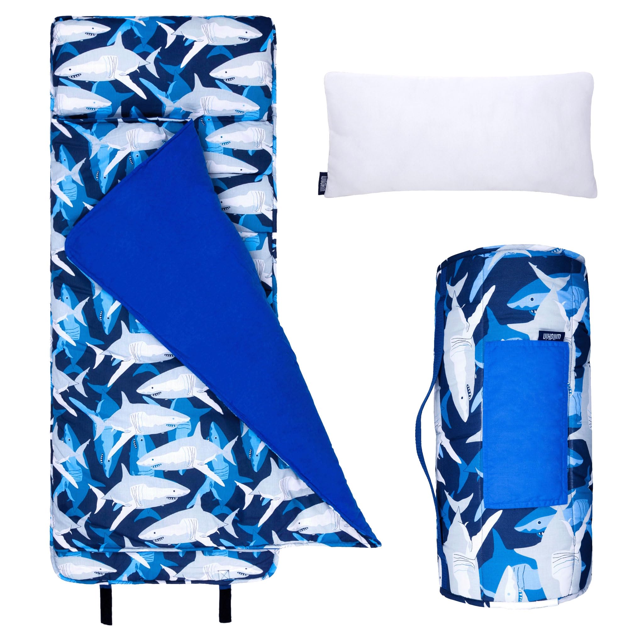 Wildkin Kids Original Nap Mat – Cozy Kids Sleep Mat with Pillow, Ideal for School & Travel - Sharks