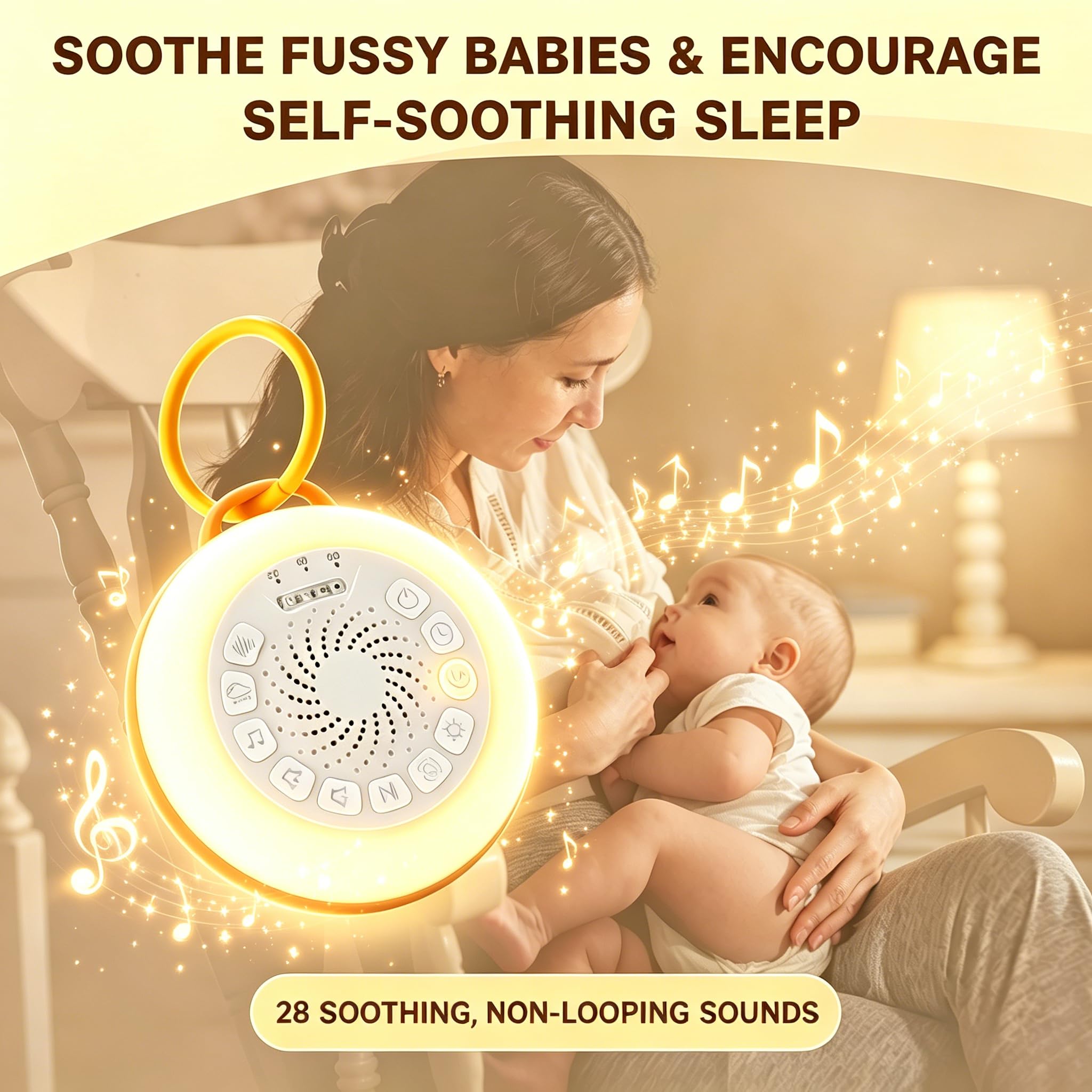 White Noise Machine Baby, Weißes Rauschen Gerät mit Nachtlicht, 28 Beruhigende Schlaflieder & Naturgeräusche, 3 Timer-Einstellungen, 7 Bunte Beleuchtung, Bluetooth-Lautsprecher & USB