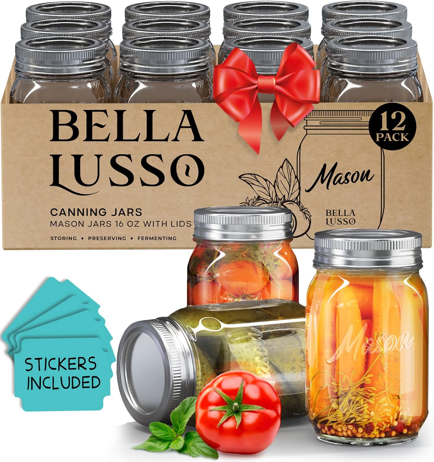 Mason Jars with Lids 16 oz, 12 pack - Regular Mouth Canning Jar Set - Airtight Regular Lids & Bands - Clear Glass for Fermenting, Preserving, Baby Food, Jam, Jelly - Microwave, Freezer Dishwasher Safe : Home & Kitchen