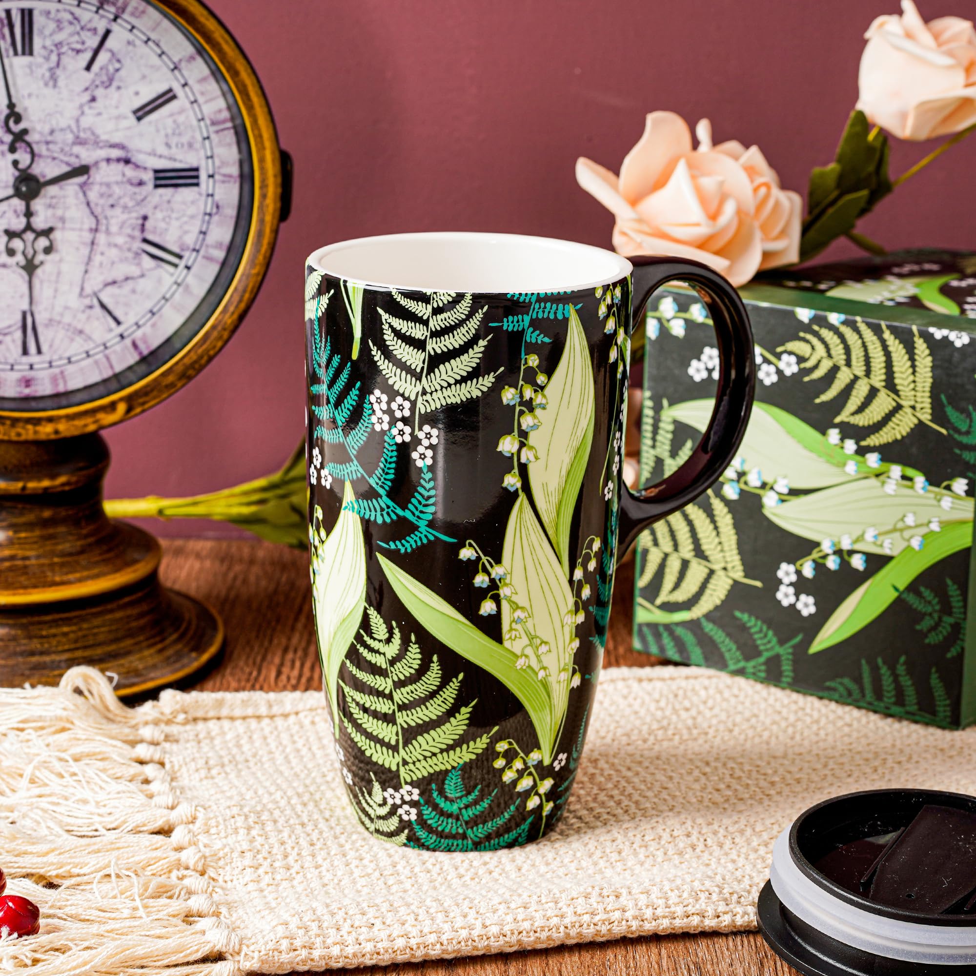 Topadorn Ceramic Travel Mug with Lid and Handle Gift for Coffee Lovers Coffee Mug Latte Teacup Milk Mug in Color Box 17 Oz - Image 2