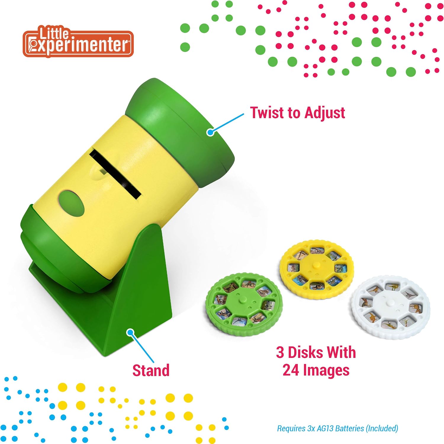 Little Experimenter Dinosaur Light Projector | Kids and Toddlers Toy Flashlight and Projector | 24 Images on 3 Discs
