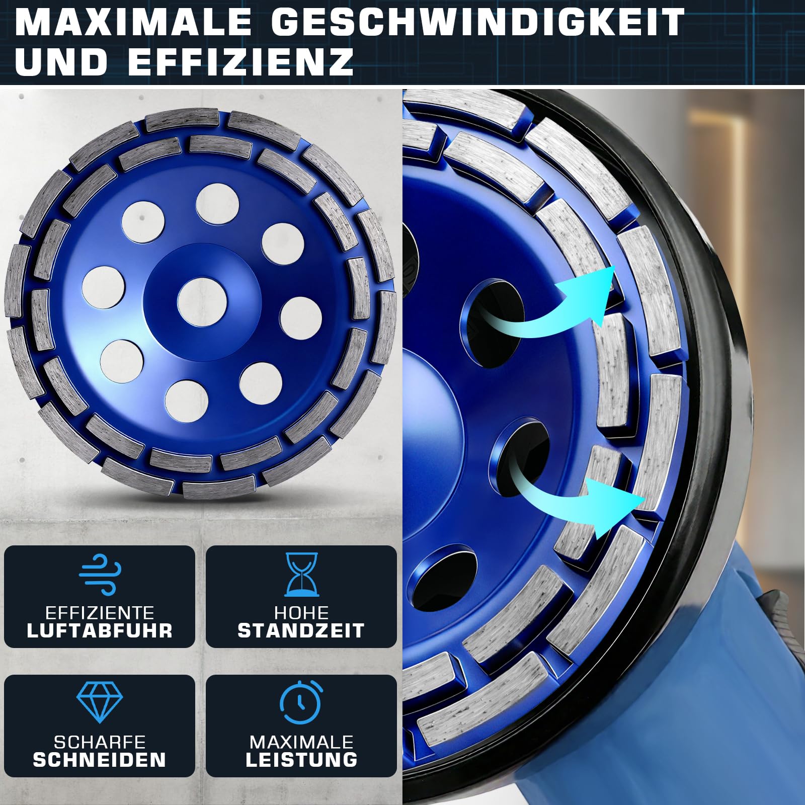 2tlg Diamant Schleiftopf 180mm, Diamant Schleifscheibe für Winkelschleifer & Betonschleifer, Doppelreihig Turbo Schleifteller Topfschleifer zum Beton Stein Naturstein Fliesenkleber Granit Mauerwerk