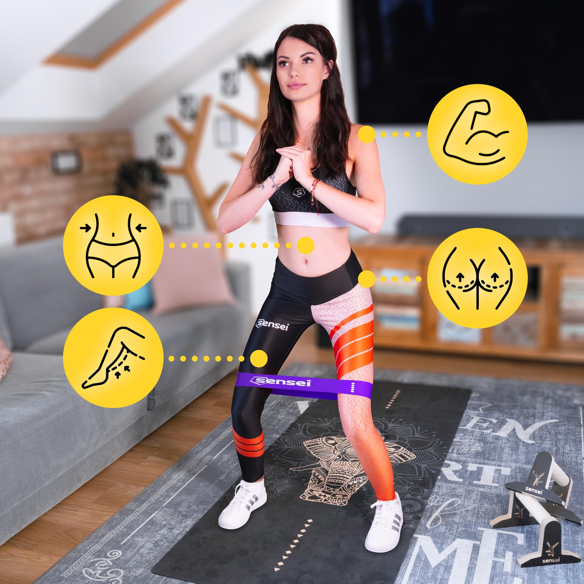 SENSEI® Bandes Élastiques Set – 5 Bandes de Résistance en Latex Naturel avec Différents Niveaux pour Entraînement, Fitness et Pilates