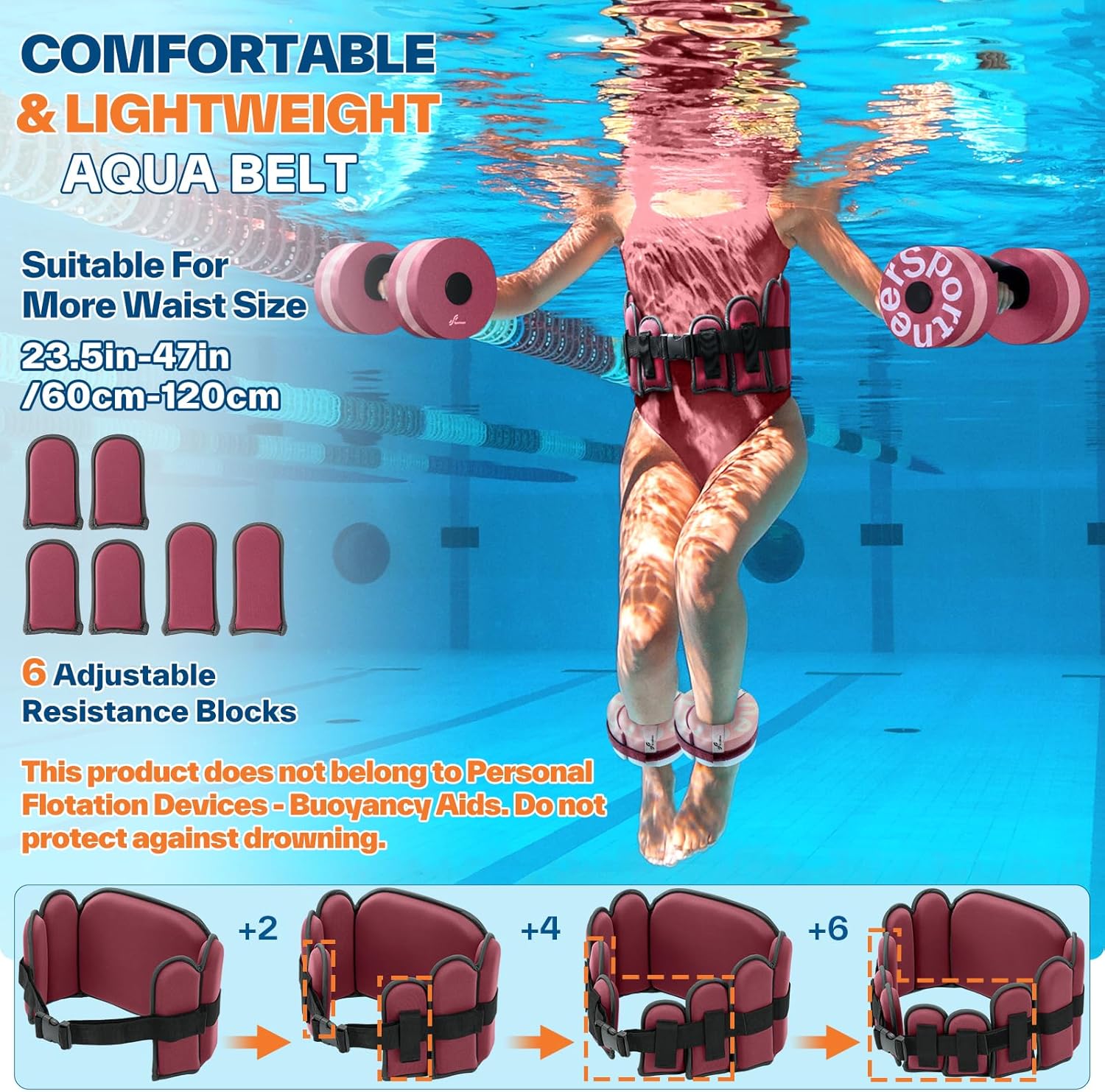 Sportneer Aquatic Exercise Equipment Water Aerobics Combo Set Includes High Density Water Weights Dumbbell Aqua Belt Water Ankle Weights for Pool Exercise Aquatic Therapy Pool Fitness Water Exercise