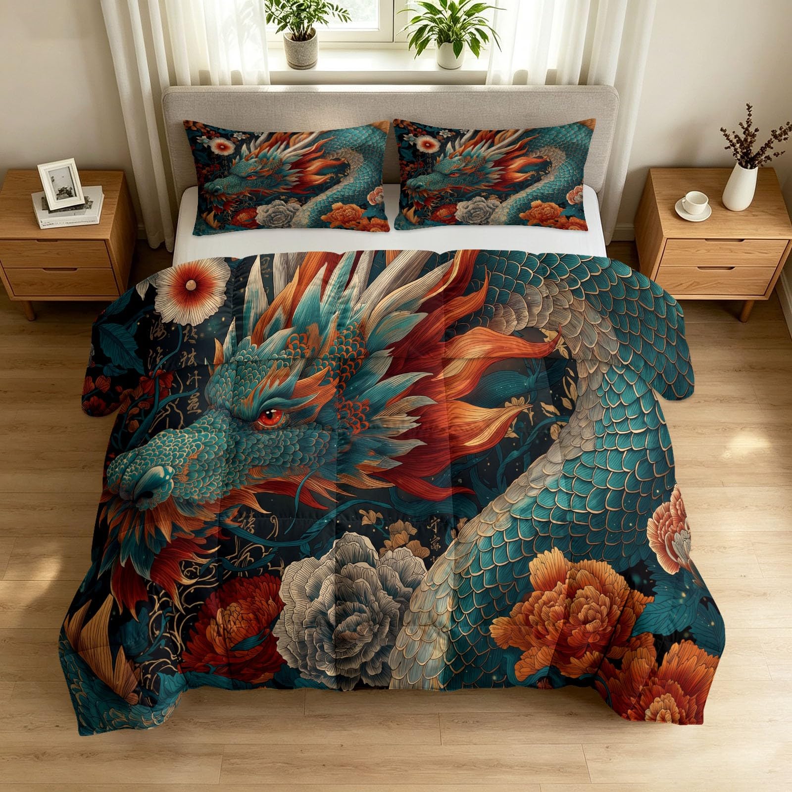 Edredón lavable 135x200 de microfibra lila estilo oriental con dos fundas de almohada