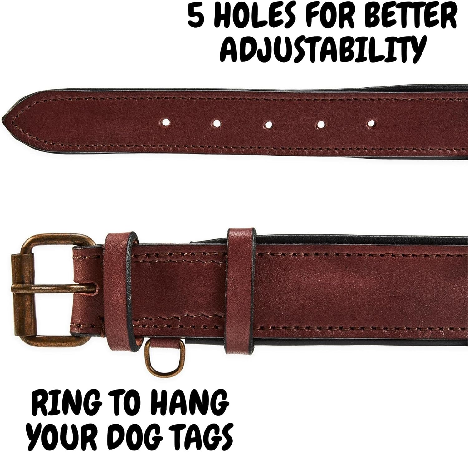 Real Leather Dog Collar Padded Soft Interiors with Premium Vintage Look Handcrafted Heavy Duty with Tag Ring for Small Medium and Large Pets (Large (1.5" Wide for 16.5" - 20.5" Neck), Oxblood)