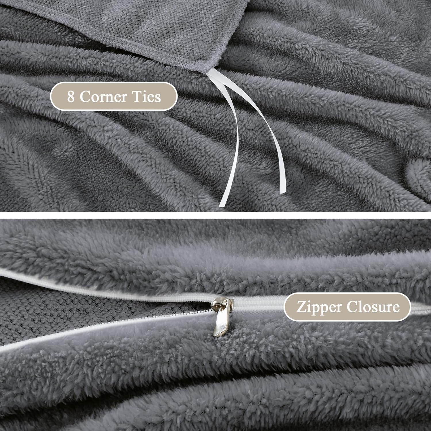 Faux Fur Duvet Cover, Luxury Ultra Soft Fluffy Plush Velvet Comforter Cover with 2 Pillowcases, Cozy Warmth, No Shedding, Zipper Closure, 3PC, King Size, Dark Grey