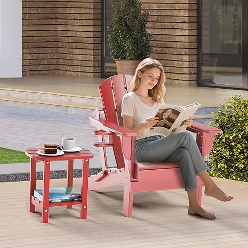 Miniatura 26 de nalone Adirondack - Mesa auxiliar para exteriores de 16.5 pulgadas, mesa auxiliar de plástico HDPE doble Adirondack para patio (madera)
