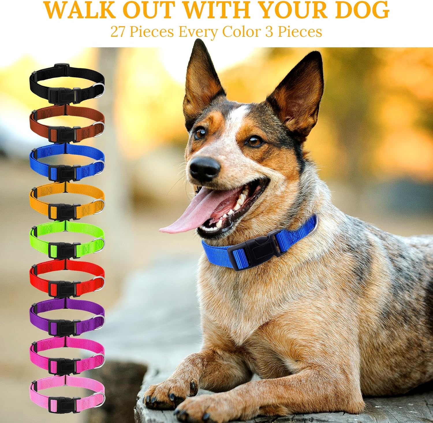 27 Pcs Dog Collars Bulk Adjustable Nylon Puppy Collars for Small Puppies with Quick Release Buckle - 9 Vibrant Colors Pet Collar for Daily Use and Training (Medium Size)