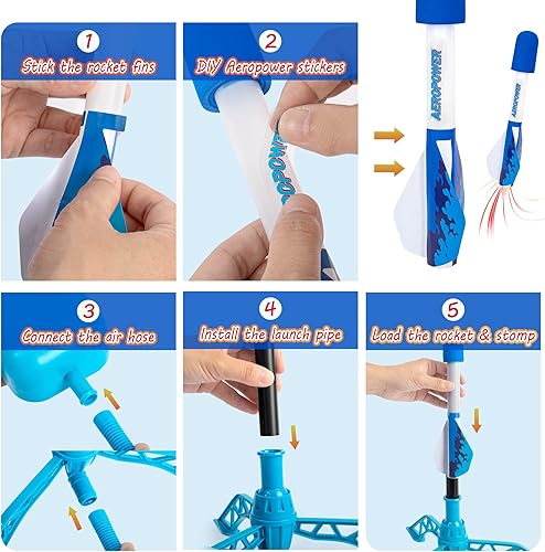 Miniatura 5 de Duckura - Lanzacohetes para niños juguetes de verano para usar al aire libre con lanzador y 6 cohetes de espuma regalos para niños y niñas a partir