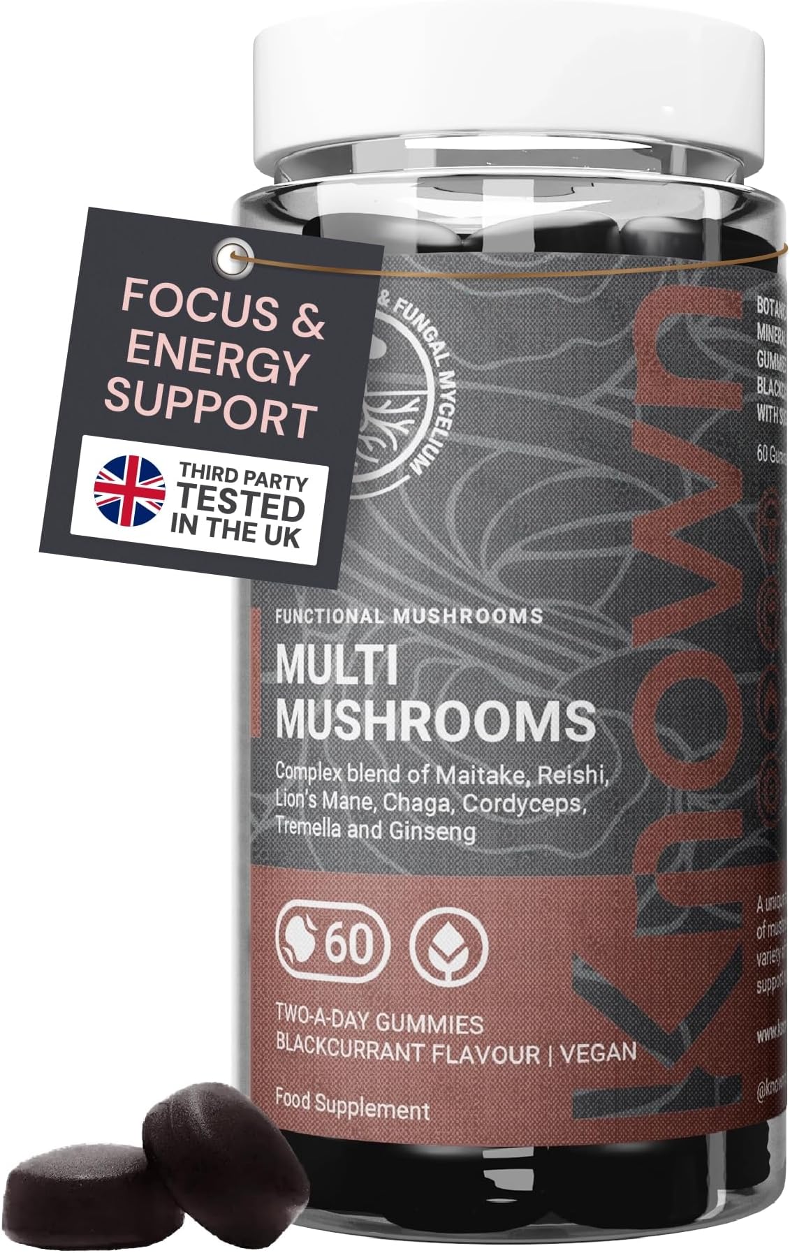 Multi Mushroom Gummies 1,930mg/Serving โ Blackcurrant Flavour โ Lions Mane, Reishi, Cordyceps, Chaga, Maitake โ Brain, Focus, Immune Support โ 60 Gummies, 1 Month Supply โ Vegan Supplement