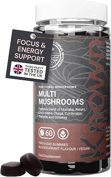Known Multi Mushroom Gummies 1,930mg   1 Month Supply   Blackcurrant | Lions Mane, Reishi, Cordyceps, Chaga, Maitake   Brain, Focus, Immune Support   60 Vegan Gummies