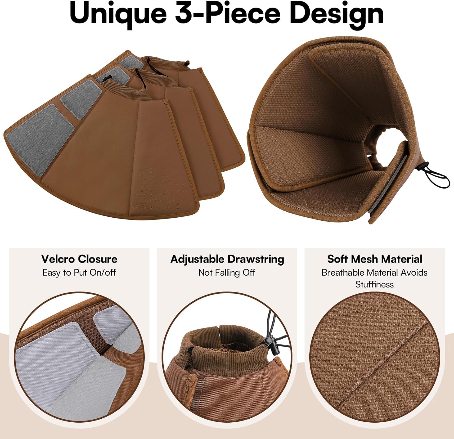 Queenmore Soft Dog Cone Collar,Comfortable Cones for Small Dogs/Cat to Stop Licking After Surgery, Comfy Elizabethan Collars, Neuter Recovery Ecollars of Shame Alternatives,Coffee,M