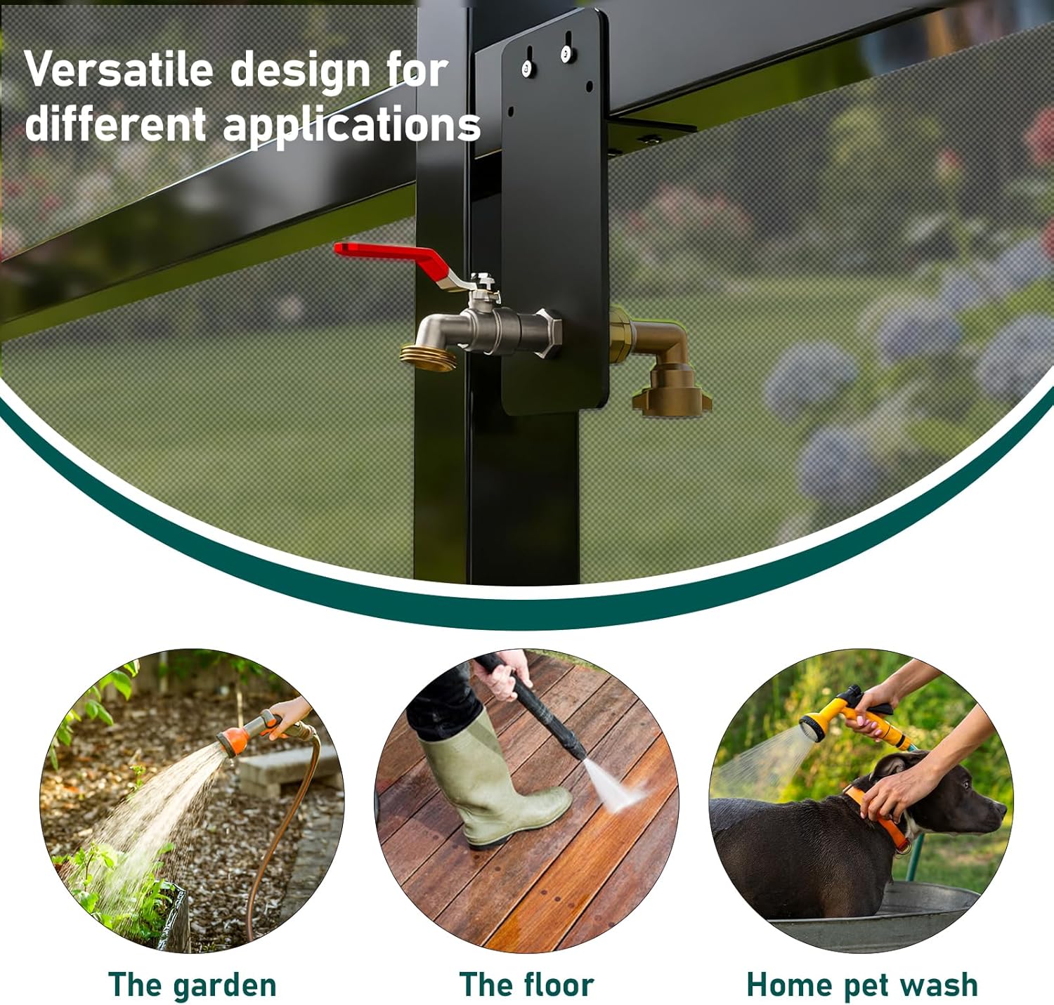 Garden Faucet, Water Spigot Kit, Outdoor Balcony Hose Bib Vlave Backyard Holder for Screened Window Faucet Screen Clamping Base, Matte Black Plate