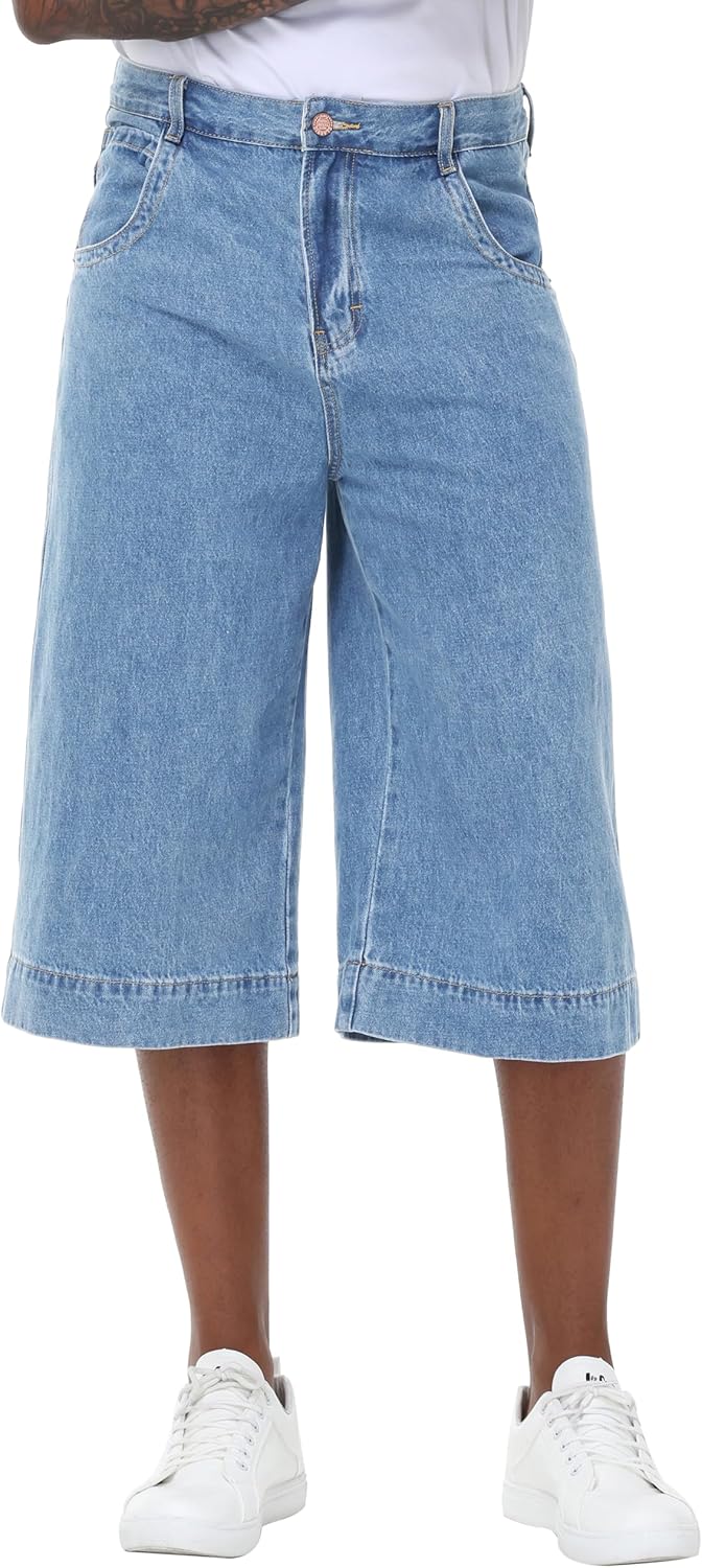 Men's Non-Stretch Loose Fit Wide-Leg Super Baggy Extra Long Denim Shorts Jorts-17 Inseam Below Knee - Image 3