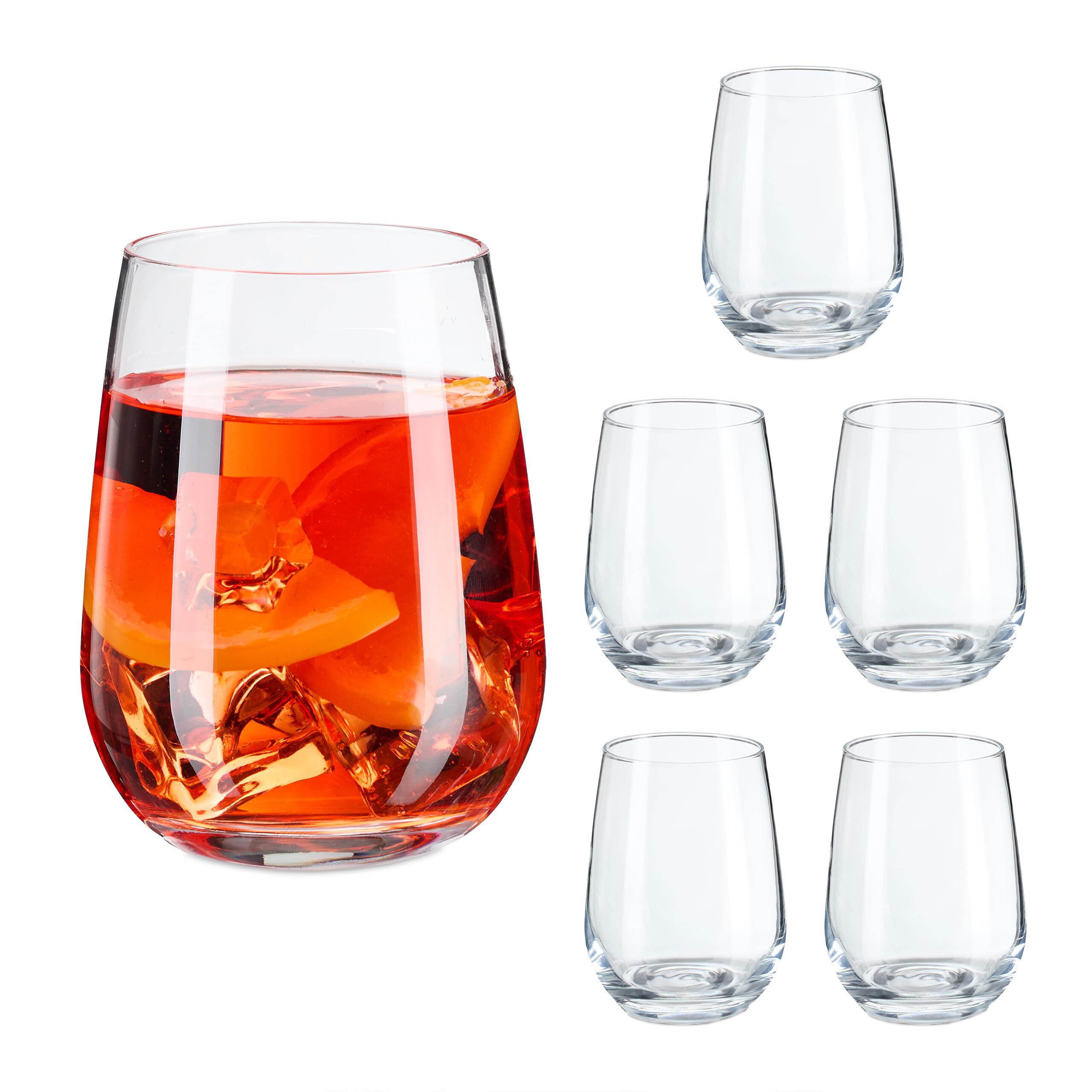 Relaxdays Verre Pratique en Lot de 6, Convient au Lave-Vaisselle, Volume : 455 ML, Transparent