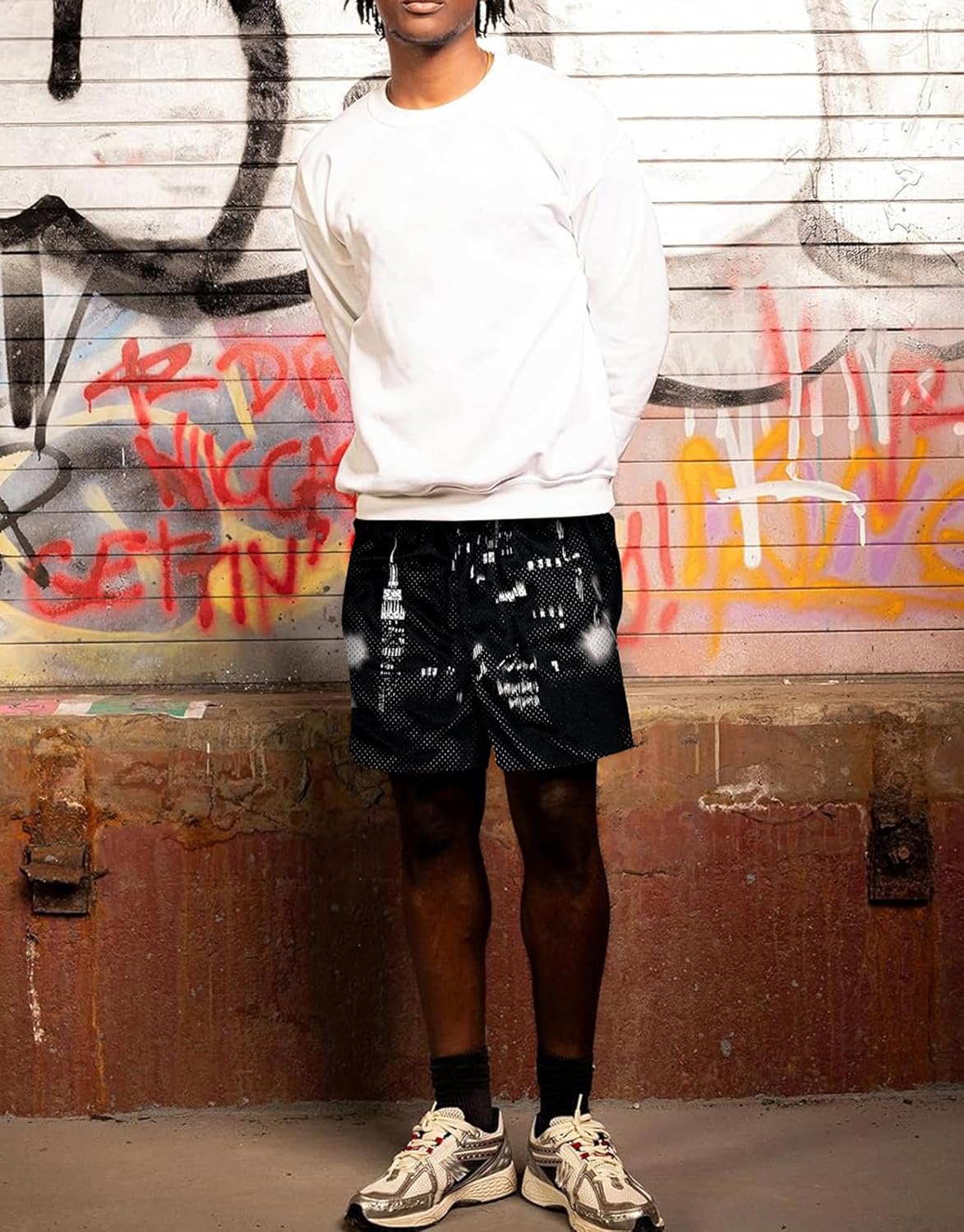 Mens Graphic Shorts Basketball Drawstring Casual Workout Athletic Summer Running Shorts - Image 3