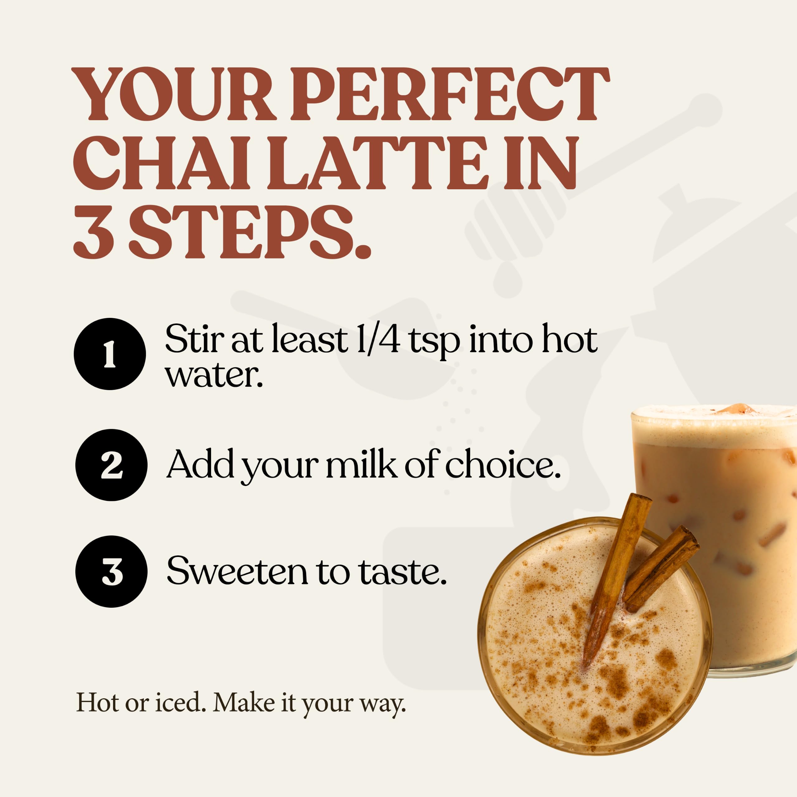 Blue Lotus Chai - Traditional Masala Chai - Makes 100 Cups - 3 Ounce Masala Spiced Chai Powder with Organic Spices - Instant Indian Tea No Steeping - No Gluten thumbnail 8