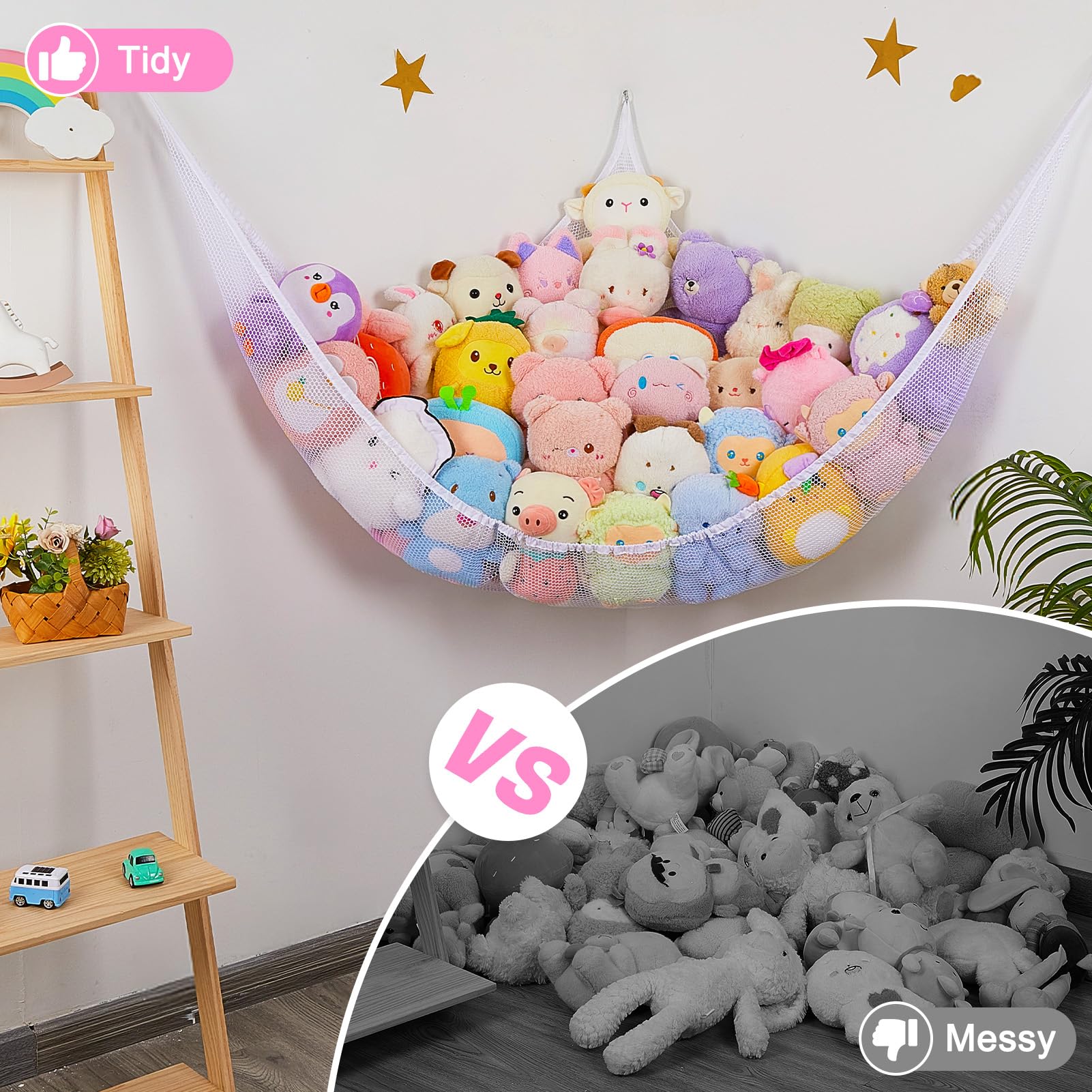 MHJY Toy Hammock for Stuffed Animals Soft Toy Storage Net with LED Light - Image 2