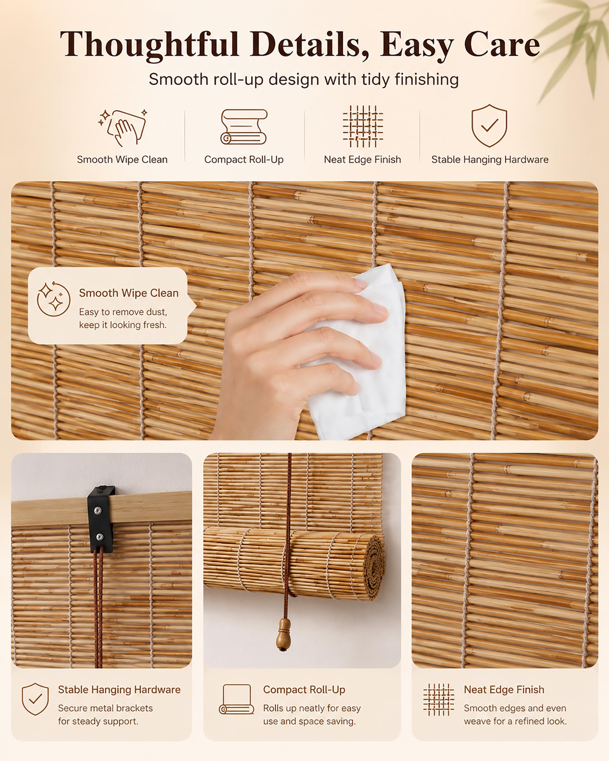 Tenda A Rullo in Bamboo Naturale Tende Avvolgibili Traspirante/Privacy, Larghezza 100 120 130 150 160 180 200Cm Tenda A Pacchetto per Finestra/Porta,180 * 300cm/71 * 118"