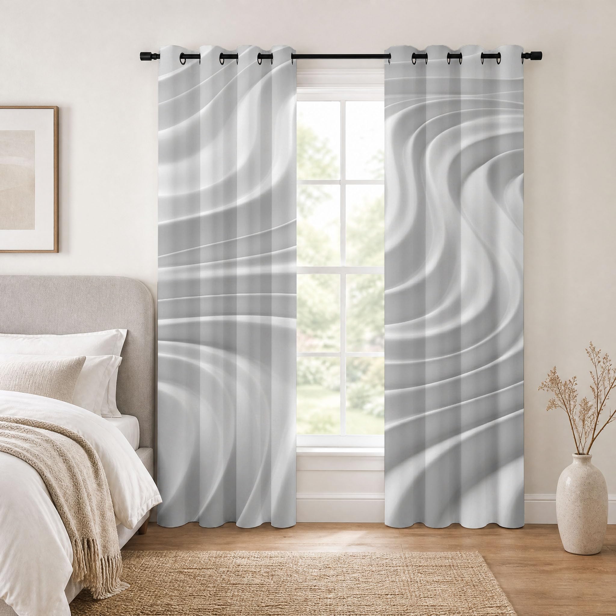 Tende Oscuranti Texture Ondulata 3D 117 X 137 cm 2 Pannelli, Tende oscuranti Minimalismo, Riduzione del Rumore Decorazione Casa per Camera da Letto E Soggiorno, Bianco
