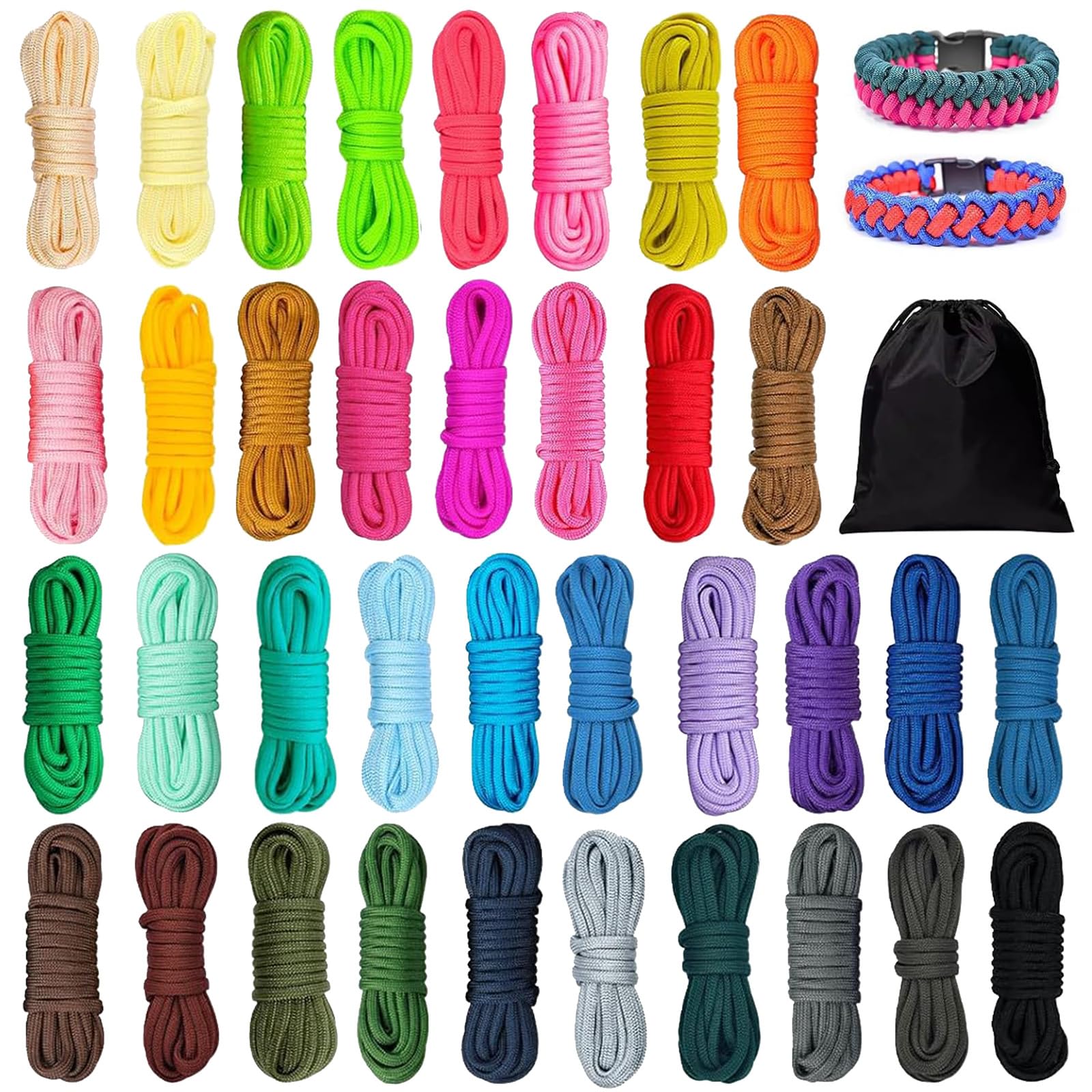 36 cuerdas de paracord de 10 ft/3 m, 4 mm, pulsera de cuerda de nailon, 7 hilos de núcleo, cuerda de 550 cuerdas para deportes al aire libre, pulseras DIY, llavero, collar de perro (color sólido)