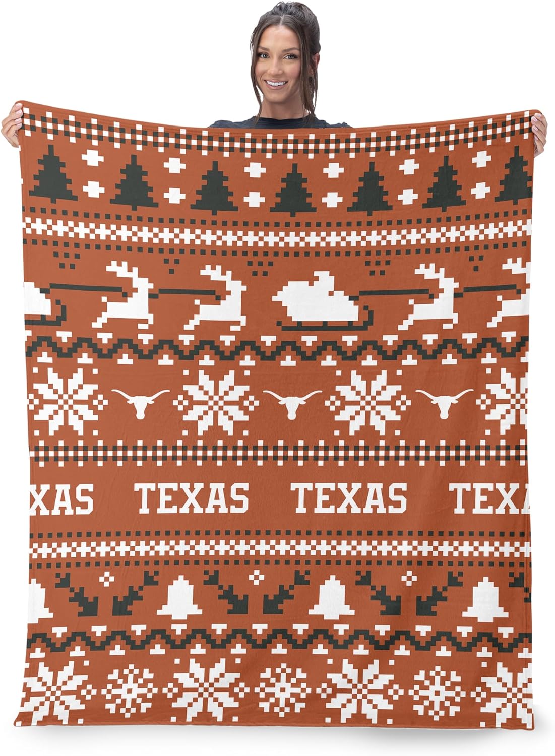 NORTHWEST NCAA Texas Longhorns, Xmas Time, Silk Touch Throw Blanket, 50 x 60 Inches
