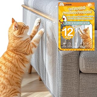 Anti Cat Scratch Furniture Protector, 12 Pcs Self-Adhesive Couch Protector for Cat Claws, Heavy Duty Couch Cover Furniture Protectors from Cats Scratching Tape for Sofa, Corner, Door, Chair
