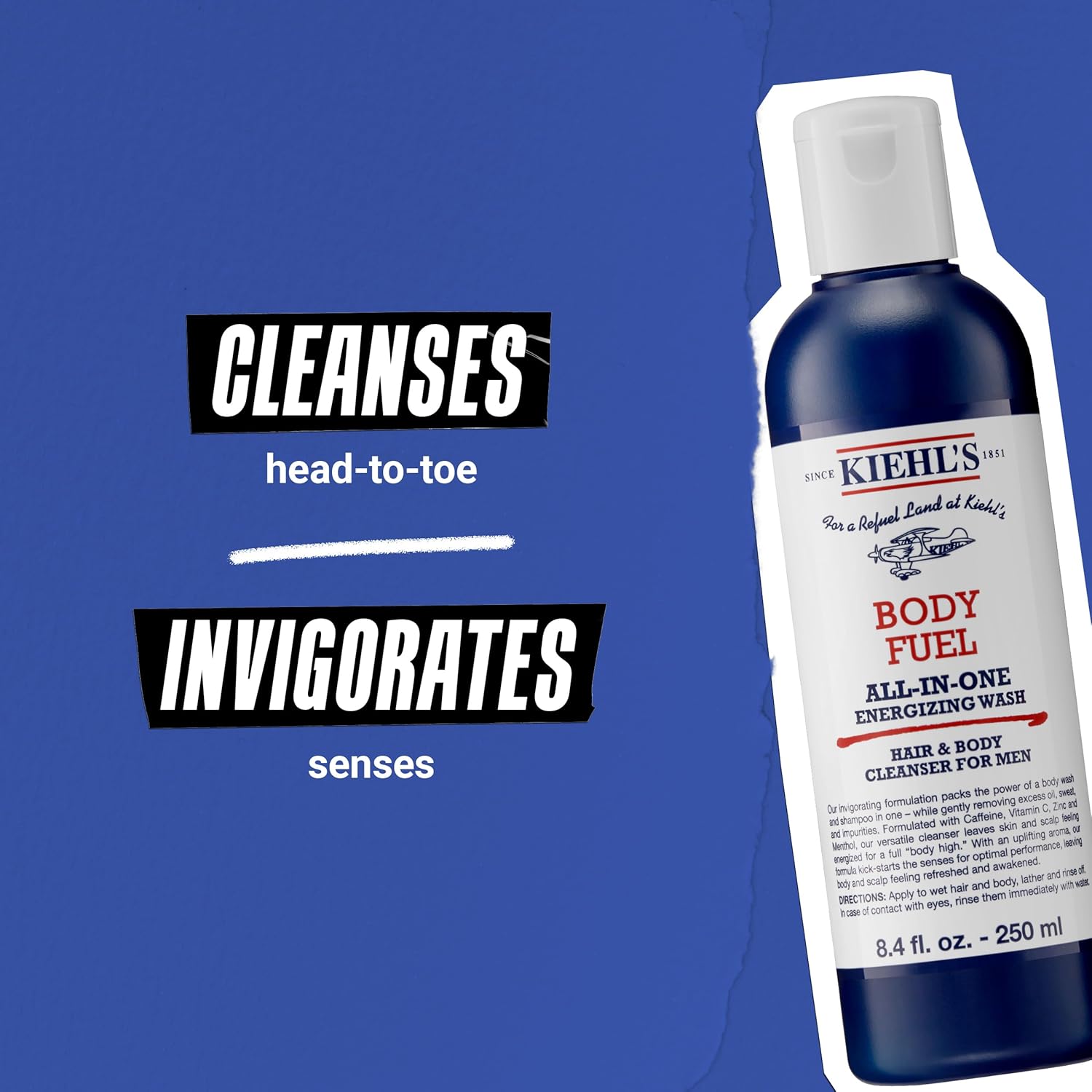Kiehl's Body Fuel All-in-One Energizing Body Wash & Shampoo for Men, with Menthol, Caffeine, Vitamin E & Vitamin C, Gently Removes Excess Oil, Sweat & Impurities, for Men's Skin and Hair