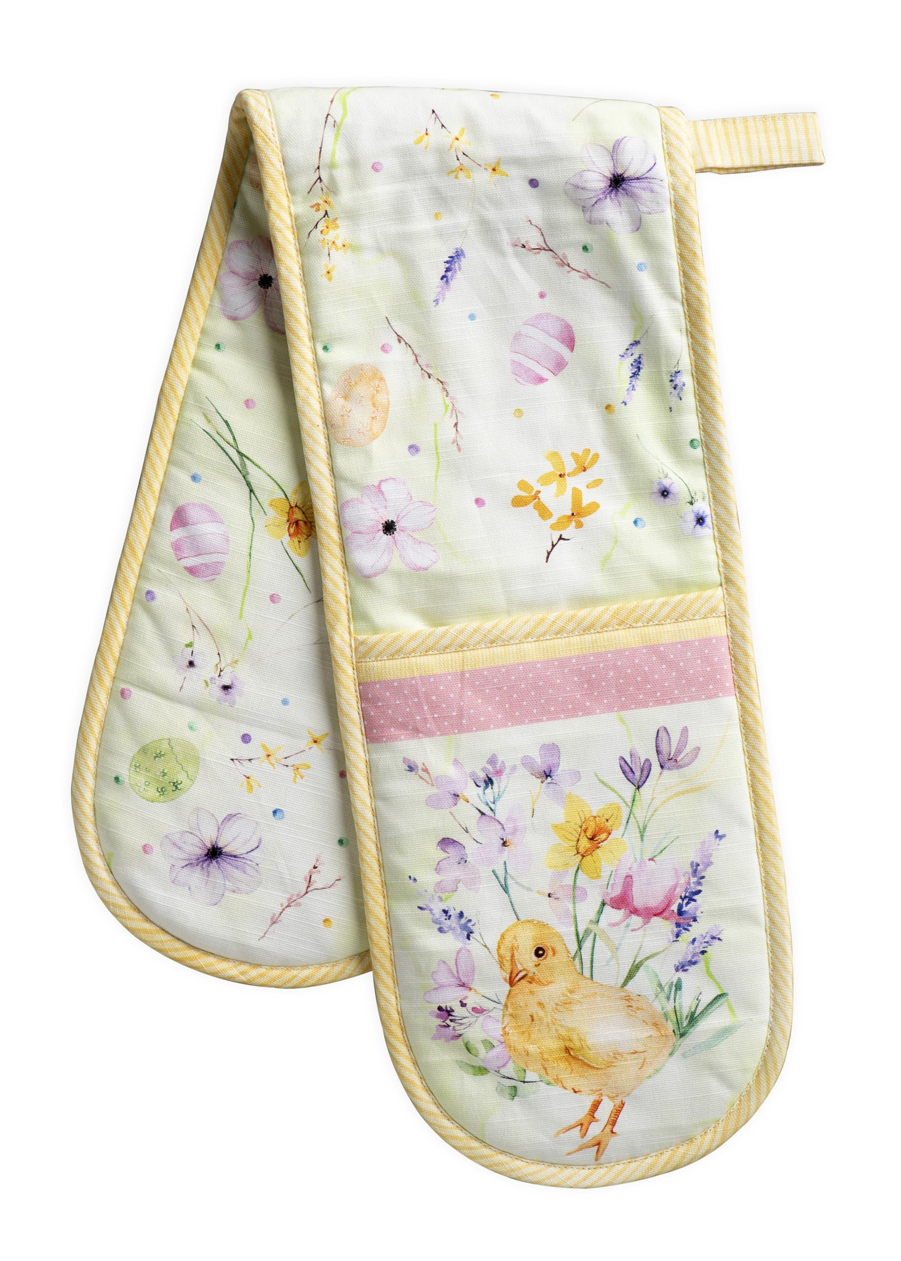 Maison d' Hermine Double Oven Mitts 100% Cotton 18 cm x 89 cm Double Oven Mitt Heat Resistant BBQ Cooking Gloves with Loop Baking Grilling Handling Hot Pans Gifts for Mothers Day (Easter Zest)