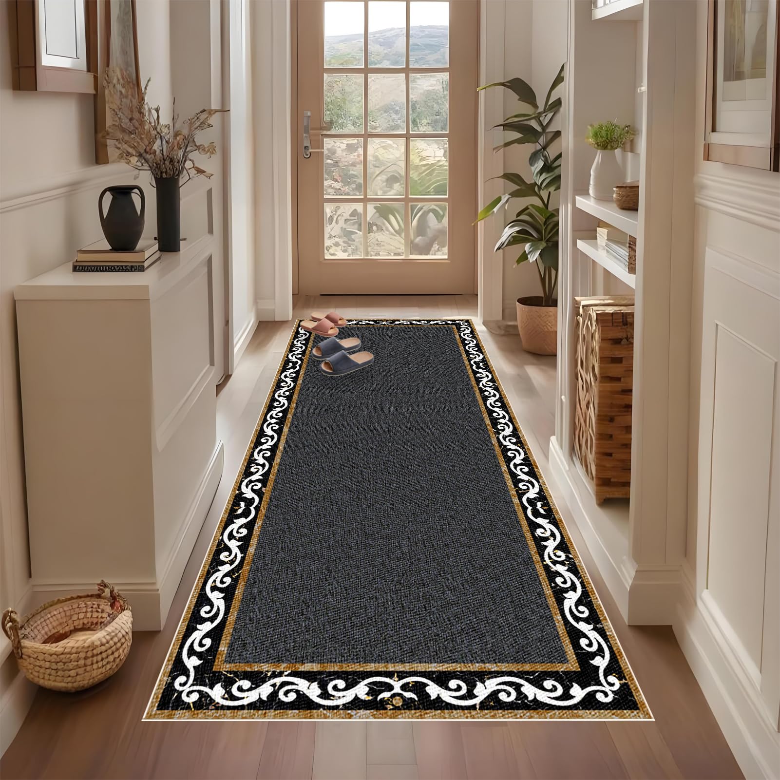 Qemgrste Runner Rugs for Hallway Non Slip Extra Long Kitchen mats Washable Carpet Runners Kitchen Runner Absorbent Area Rugs Washable Entrance Carpet for Living Room Entryway Laundry 50 x 150 cm