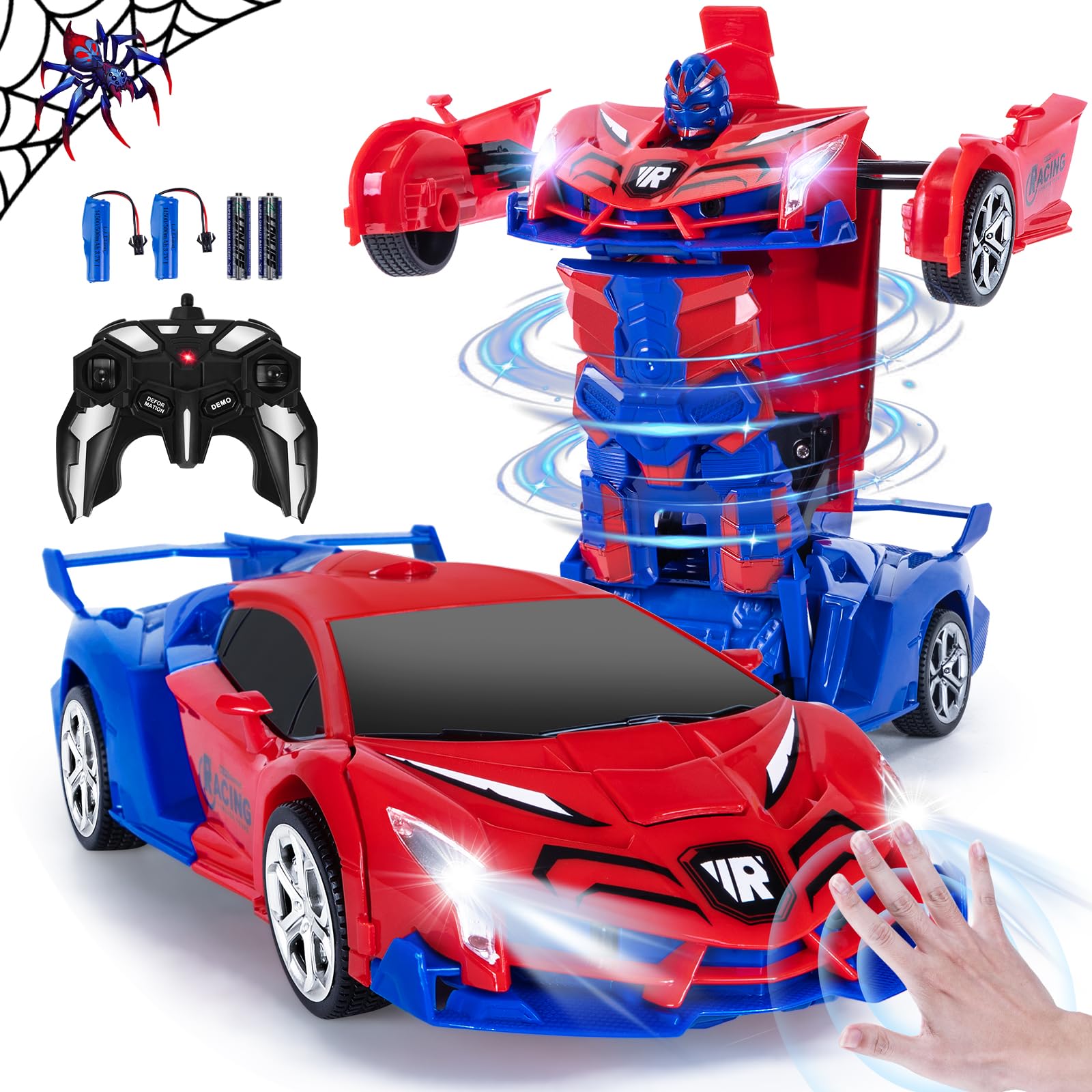 Spider Coche RC Transformator Robot, 2.4GHz Sensor Gestual, 1:18 con Sonido y Luz, Juegos para Niños y Niñas de 3 a 12 Años
