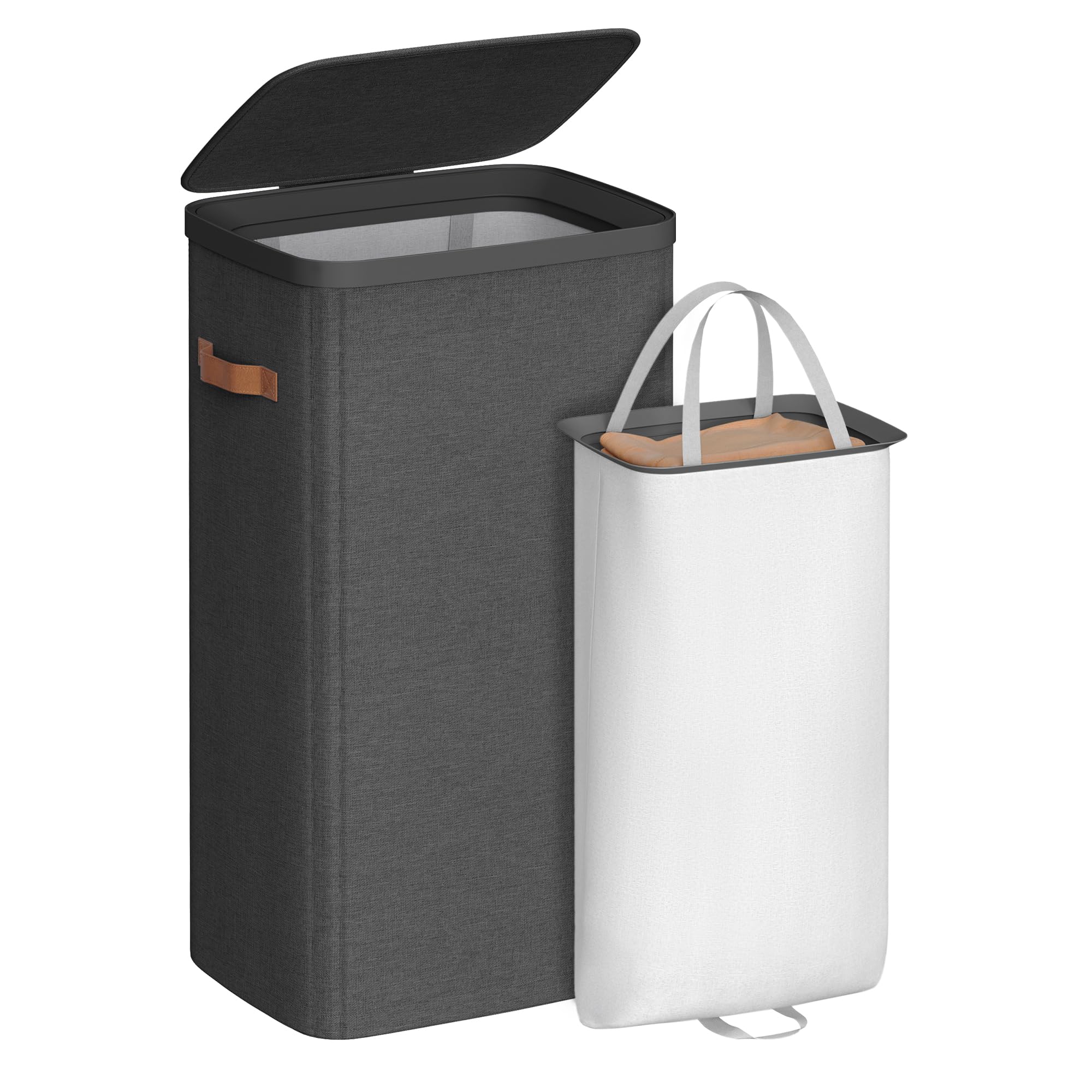 SONGMICS Kosz na pranie, 26,4 Gal. Kosz na pranie, łatwy montaż, z pokrywką i uchwytami, zdejmowana wkładka, 40 x 30 x 29,5 cm, czarny atrament ULCB811BH01