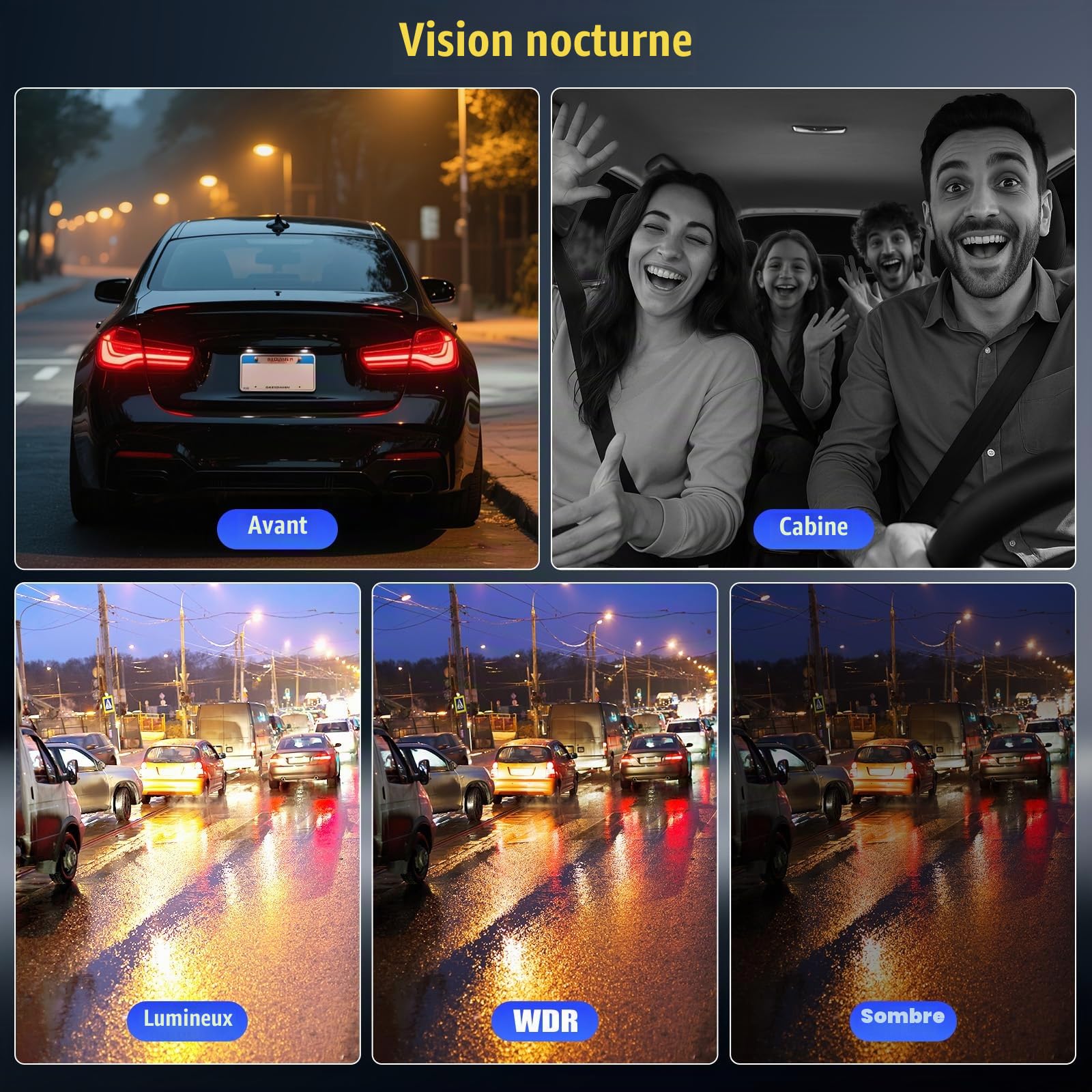 2K Dashcam Avant et Arrière avec APP WiFi, Dashcam Voiture avec Grand Angle 150°, Vision Nocturne, Surveillance du Stationnement, G-Sensor, Enregistrement en Boucle, APP, Aide au recul