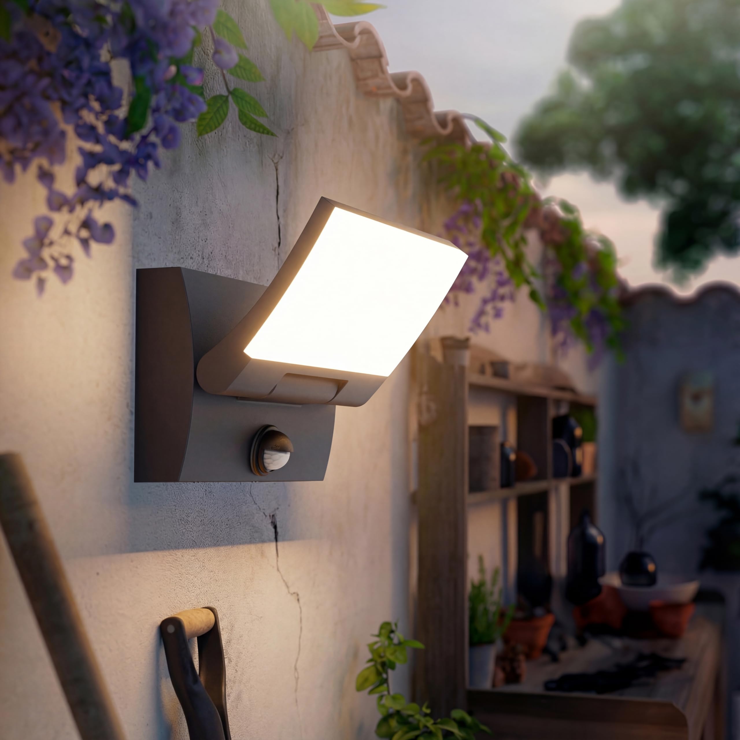 K-Bright 2 pezzi 30W LED Applique Esterno/Interno con Sensore di Movimento, Lampade da Parete Orientabile IP65 Applique da Parete in Alluminio per Giardini Terrazza, Antracite, Bianco caldo 3000K