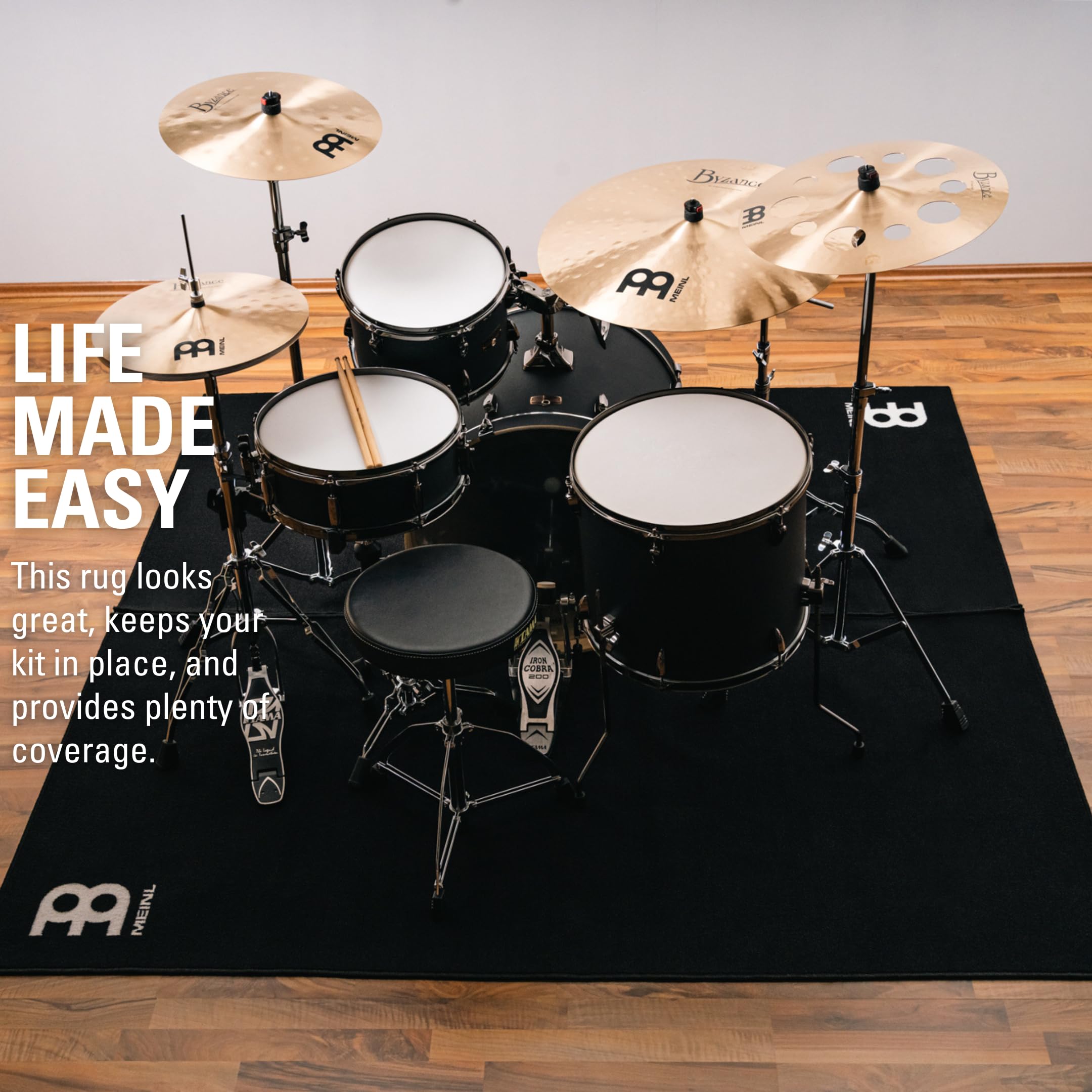 Meinl Cymbals Drum Rug Large – 2,00 x 2,00 m Schlagzeugteppich für Große Setups – Anti-Rutsch Unterseite – Drumset Zubehör, Schwarz (MDRL)