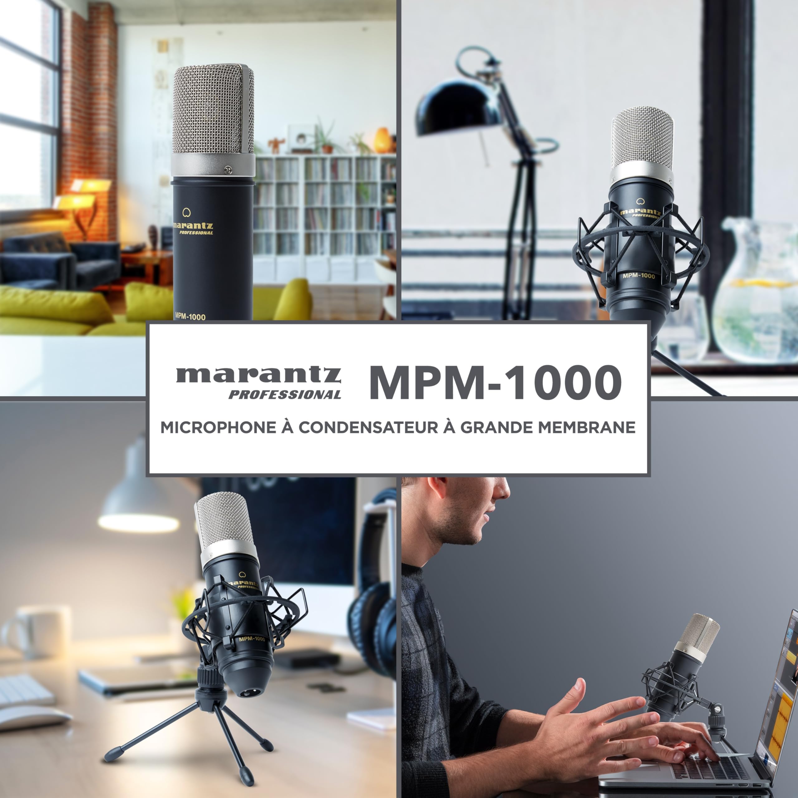 Marantz Professional MPM-1000 - Micro à condensateur XLR avec pied de bureau et câble pour podcast, streaming, chant, télétravail et gaming