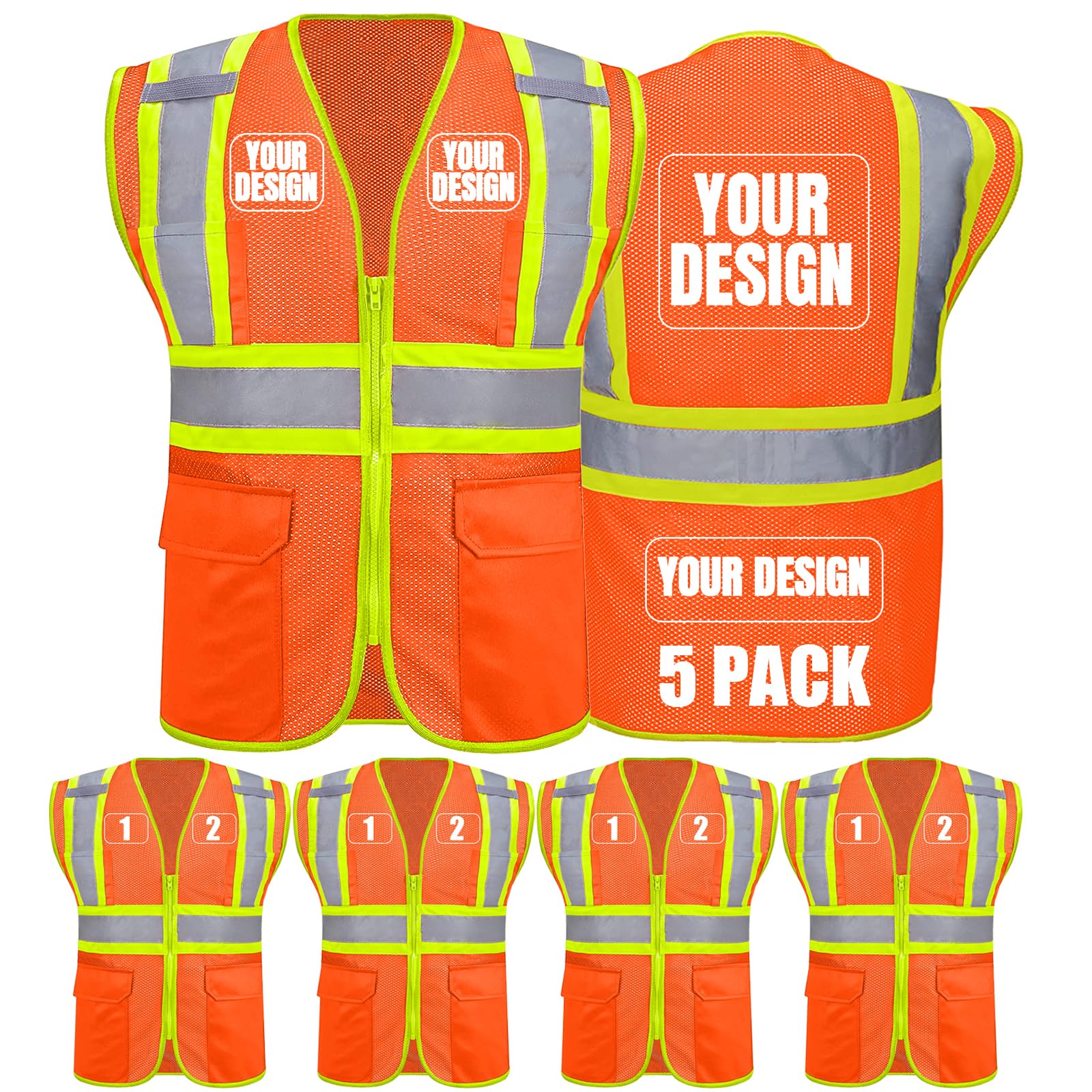 BeautyWill Custom Safety Vest Customized Logo Class 2 High Visibility Reflective Vest with Pockets Construction workwear