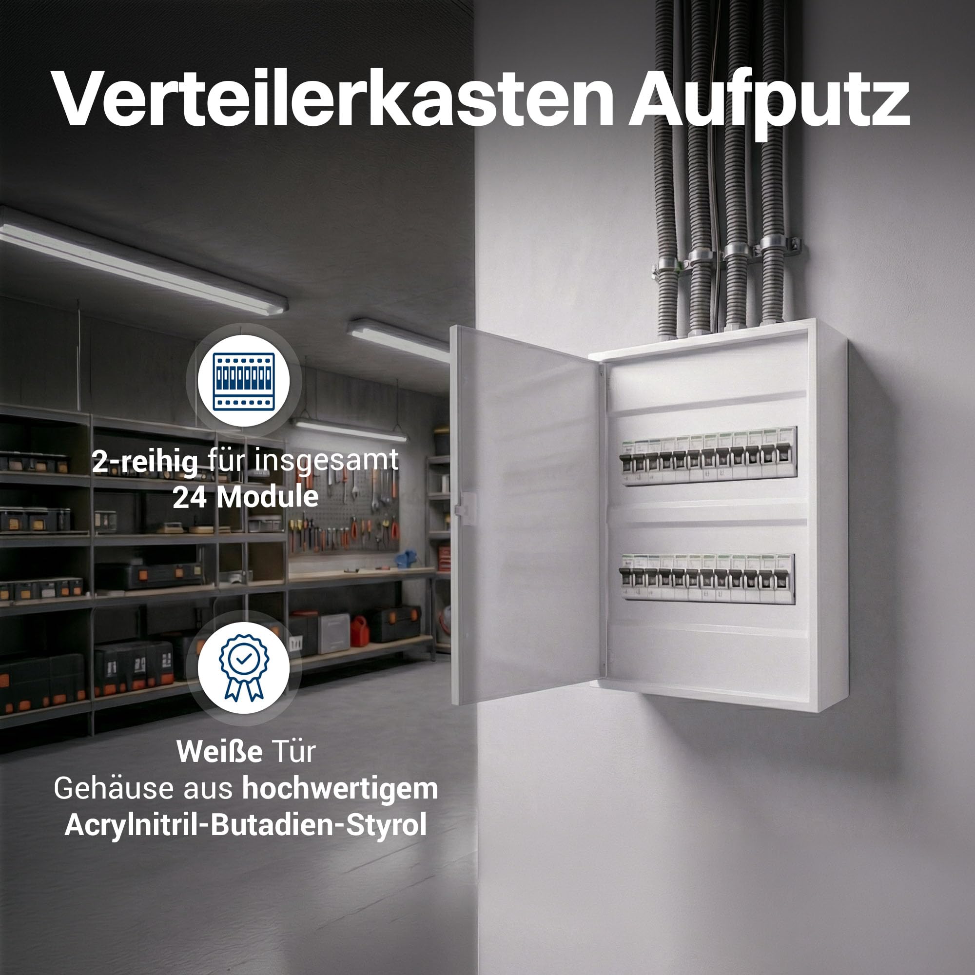 Intratec ALPHA Sicherungskasten Aufputz 2 reihig – Verteilerkasten Aufputz für 24 Module mit weißer Tür für einfache Installation Zuhause & Gewerbe – 377 x 310 x 96mm
