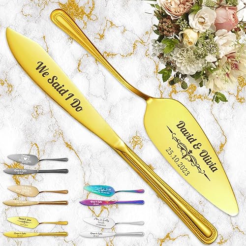 Juego de corte personalizado para tartas de boda, grabado personalizado, cuchillo y servidor para tartas de boda, cortador de pasteles personalizado