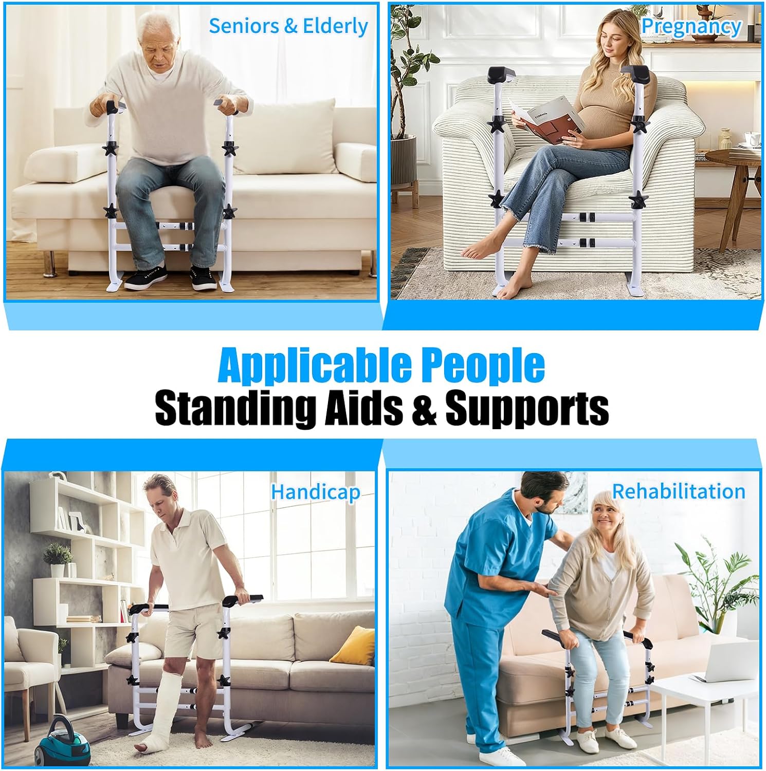 Couch Stand Assist Aid for Elderly, Portable Standing Assist Device, Height & Width Adjustable Couch Stand Assist for Elderly, Chair Lift Assist Devices (White)